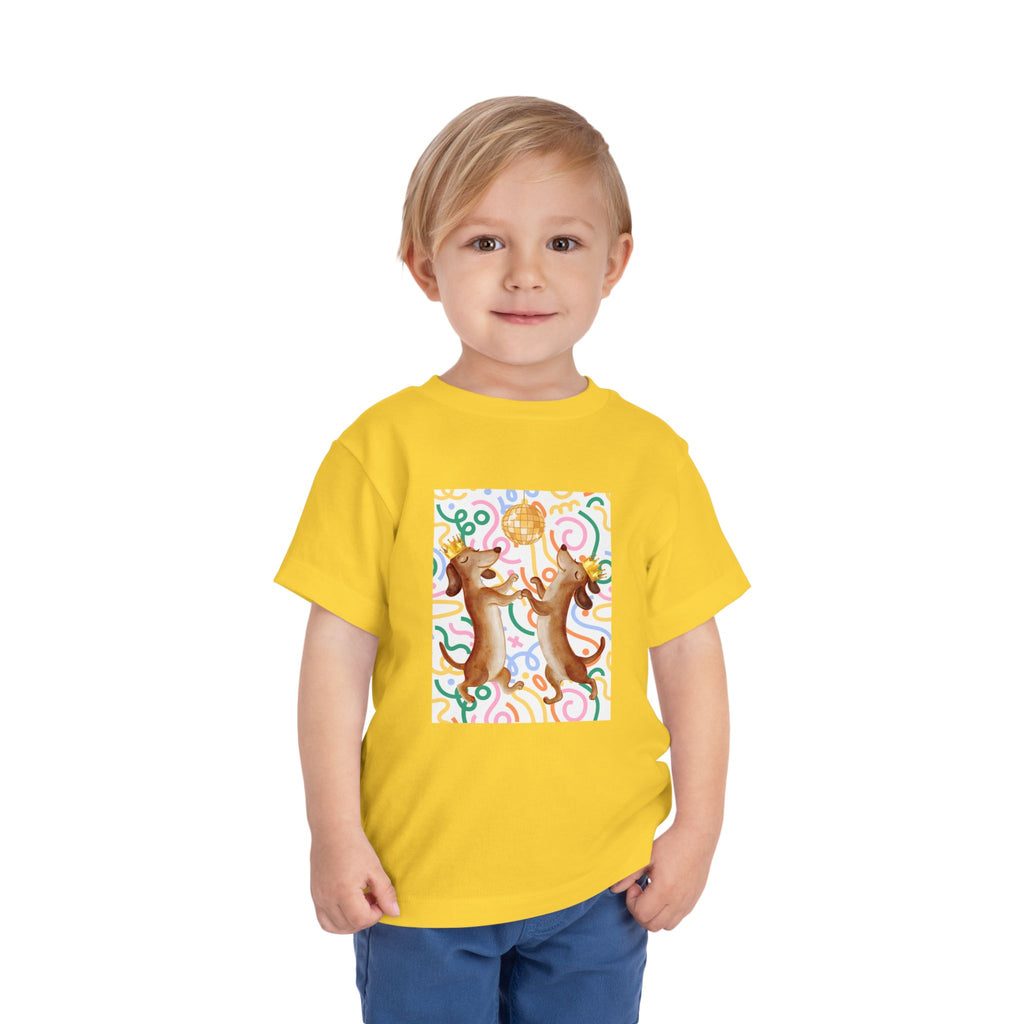 Two Dancing Dachshunds with Crowns T-Shirt | Pop Art Disco Kids Tee
