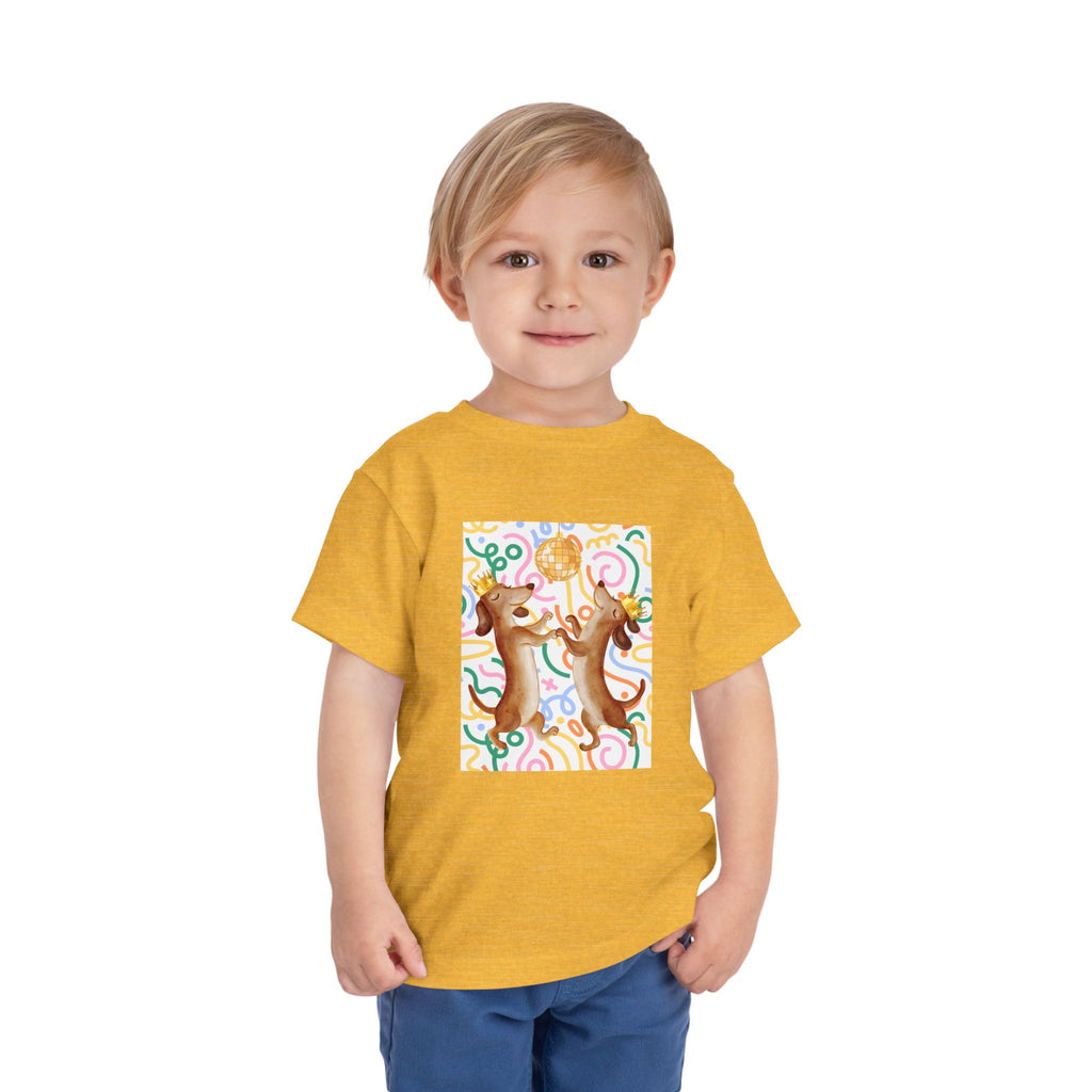 Two Dancing Dachshunds with Crowns T-Shirt | Pop Art Disco Kids Tee
