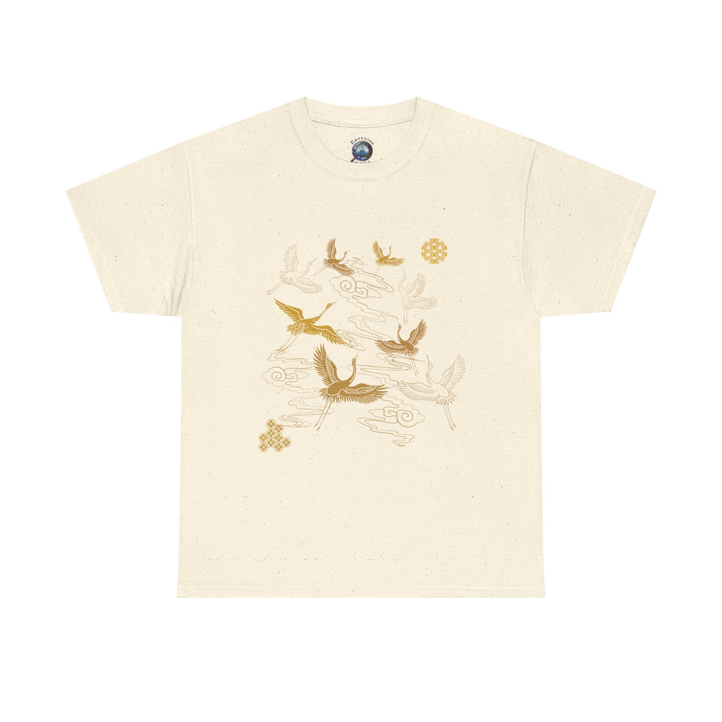 8 Cranes Fly above Gold Cloud Tee — Japanese inspired vintage Crane T-Shirt