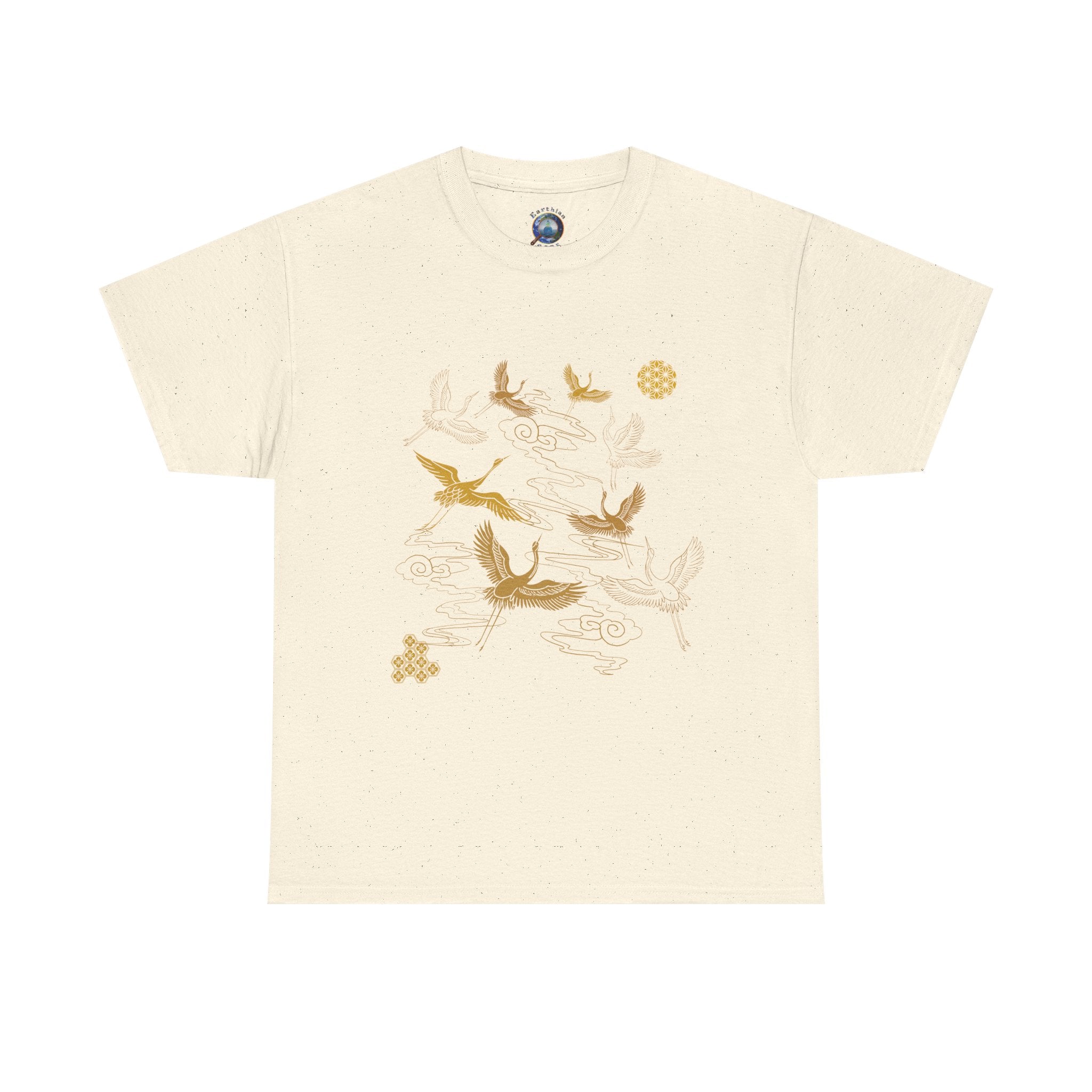 8 Cranes Fly above Gold Cloud Tee — Japanese inspired vintage Crane T-Shirt