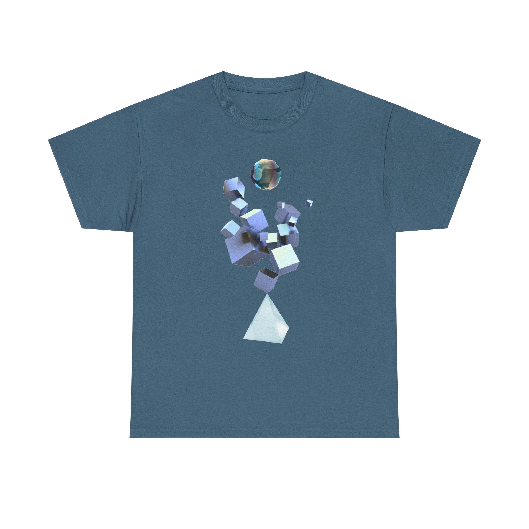 Geometric Prism Graphic Tee — Futuristic Cyan Violet Crystal T-Shirt