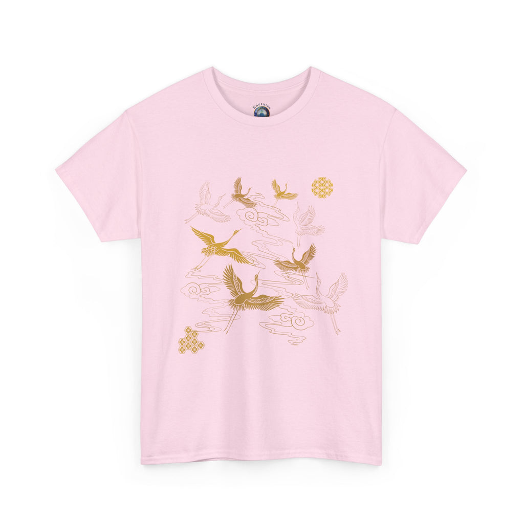 8 Cranes Fly above Gold Cloud Tee — Japanese inspired vintage Crane T-Shirt