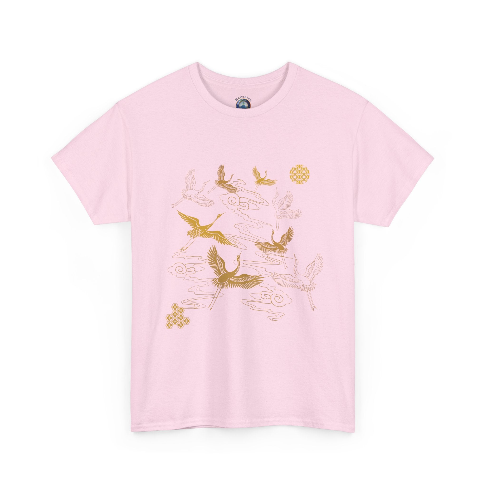 8 Cranes Fly above Gold Cloud Tee — Japanese inspired vintage Crane T-Shirt
