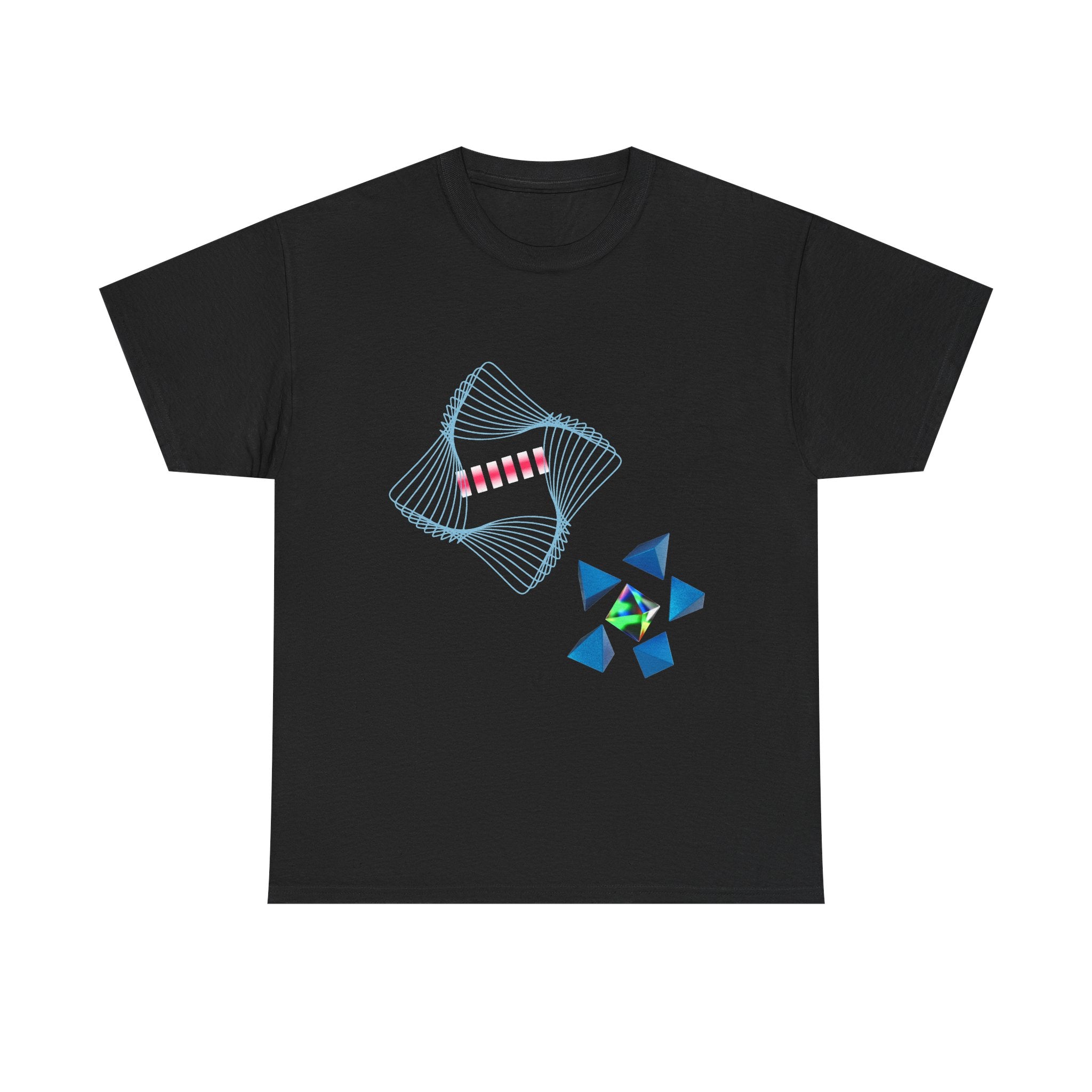 Geometric Prism Graphic Tee — Futuristic Cyan Violet Crystal T-Shirt