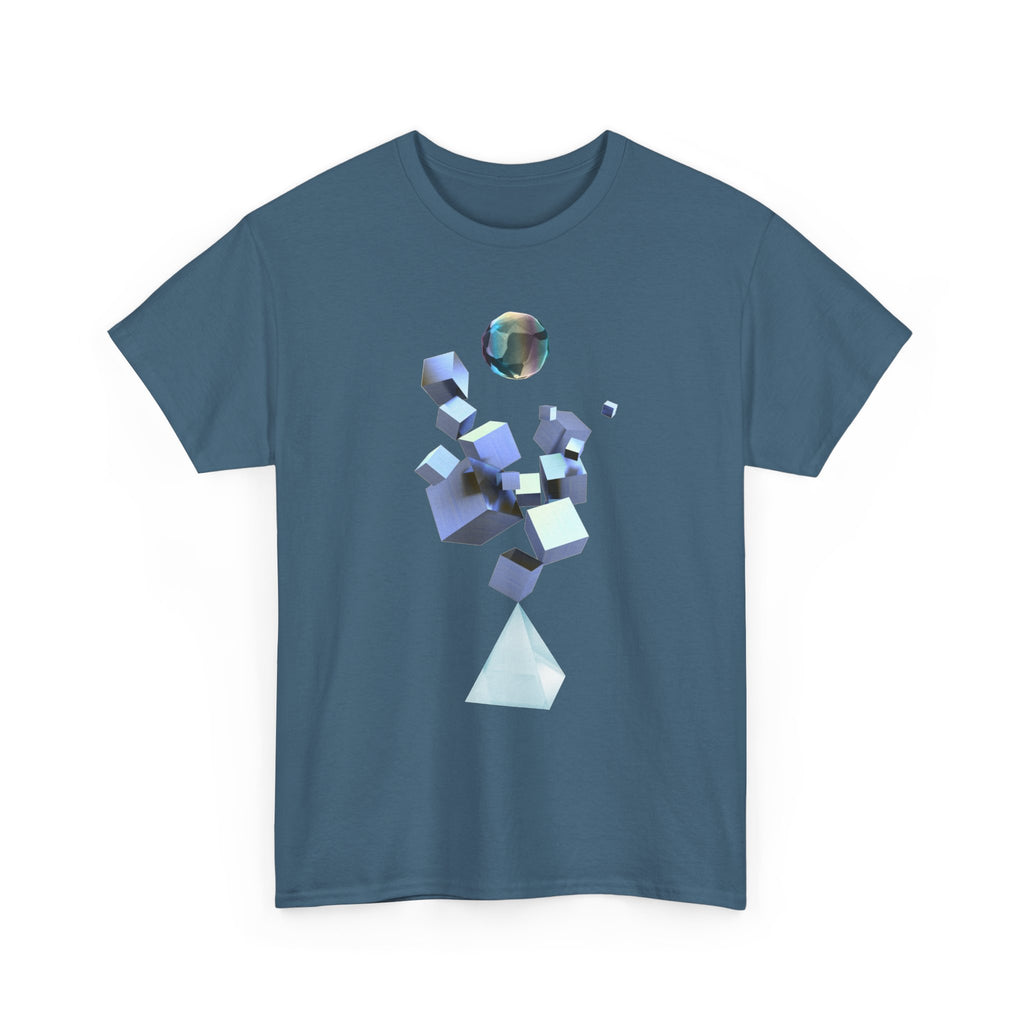 Geometric Prism Graphic Tee — Futuristic Cyan Violet Crystal T-Shirt