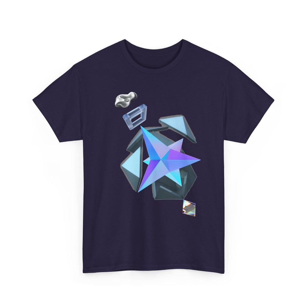 Geometric Prism Graphic Tee — Futuristic Cyan Violet Crystal T-Shirt