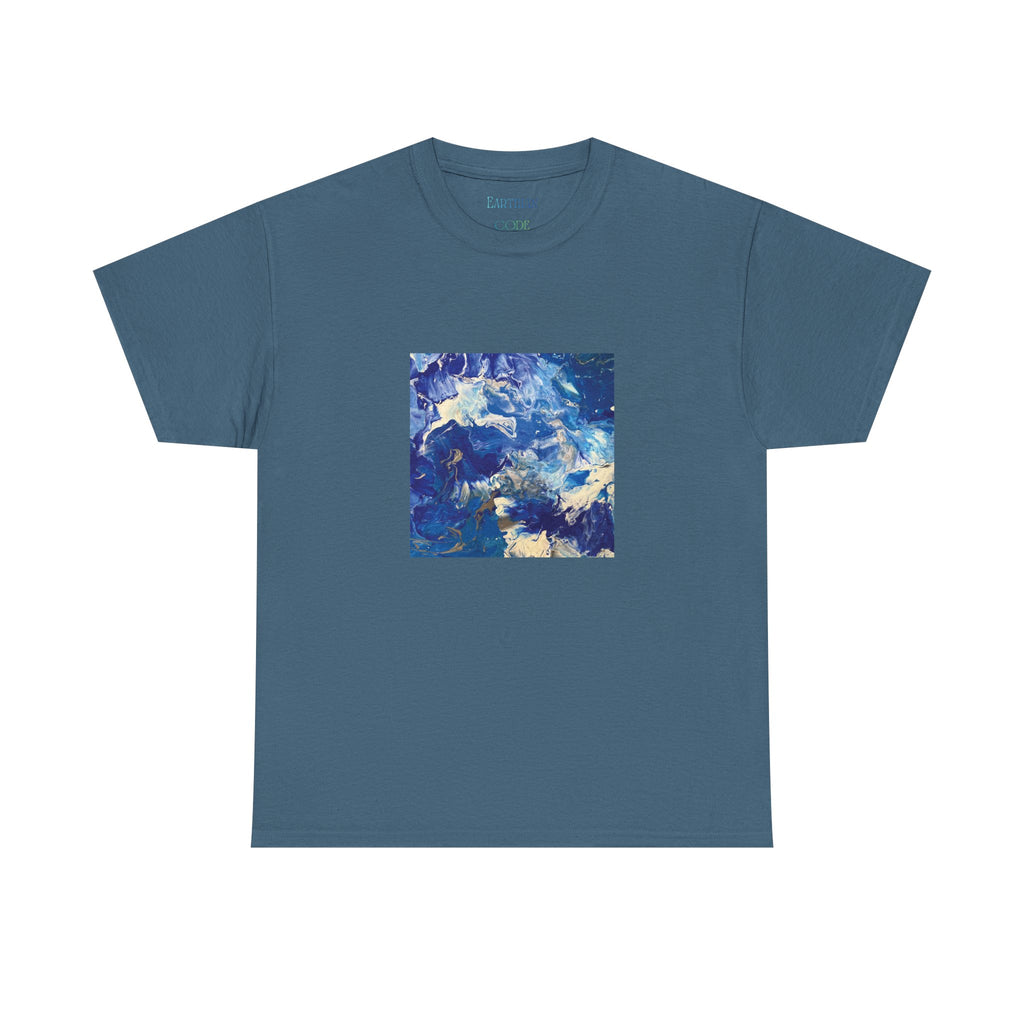 Earth Blue, Silver & White Marble T-Shirt | Abstract Fluid Art Tee - Original Canvas Painting