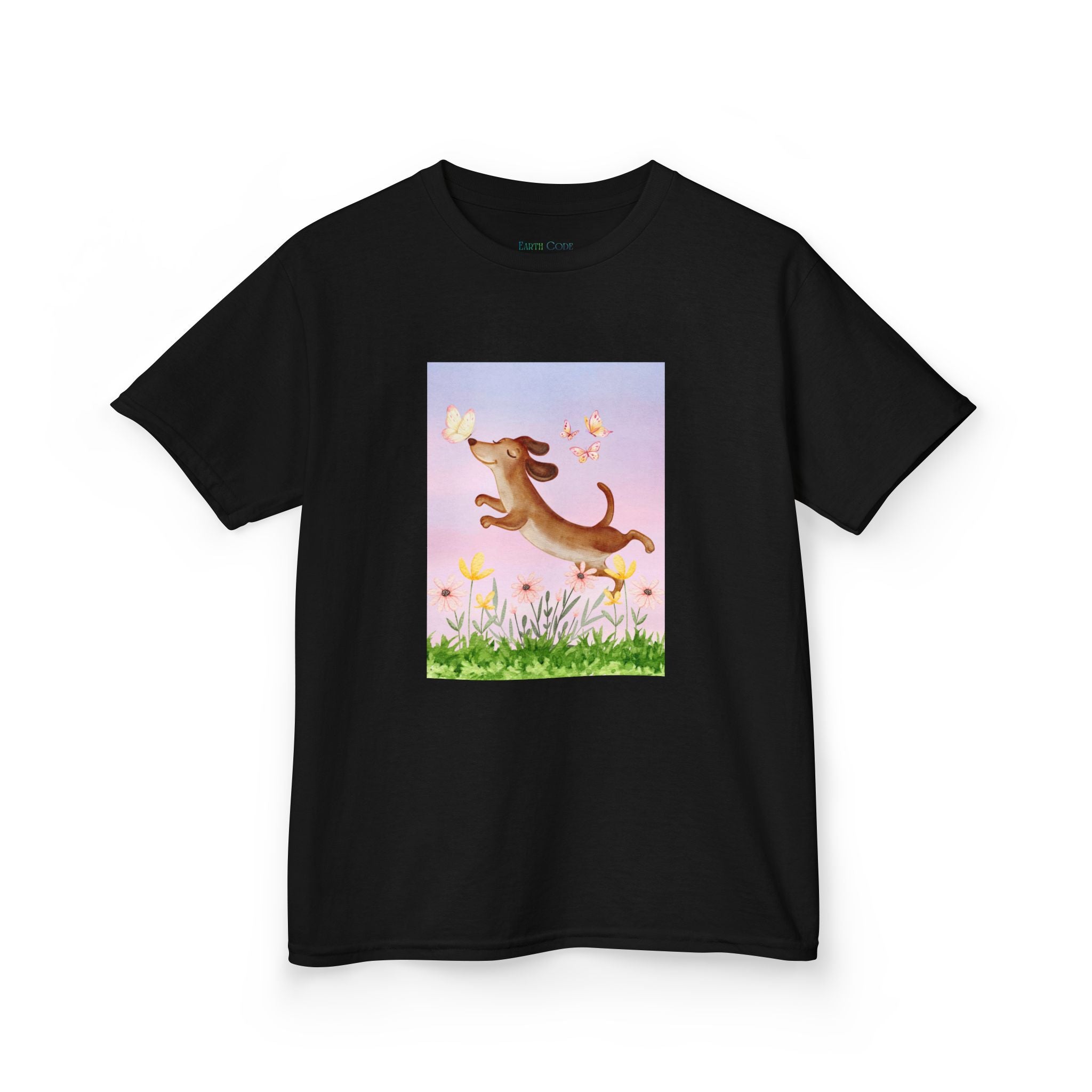 Happy Dancing Dachshund T-Shirt for Kids | Butterfly Garden Kids Tee