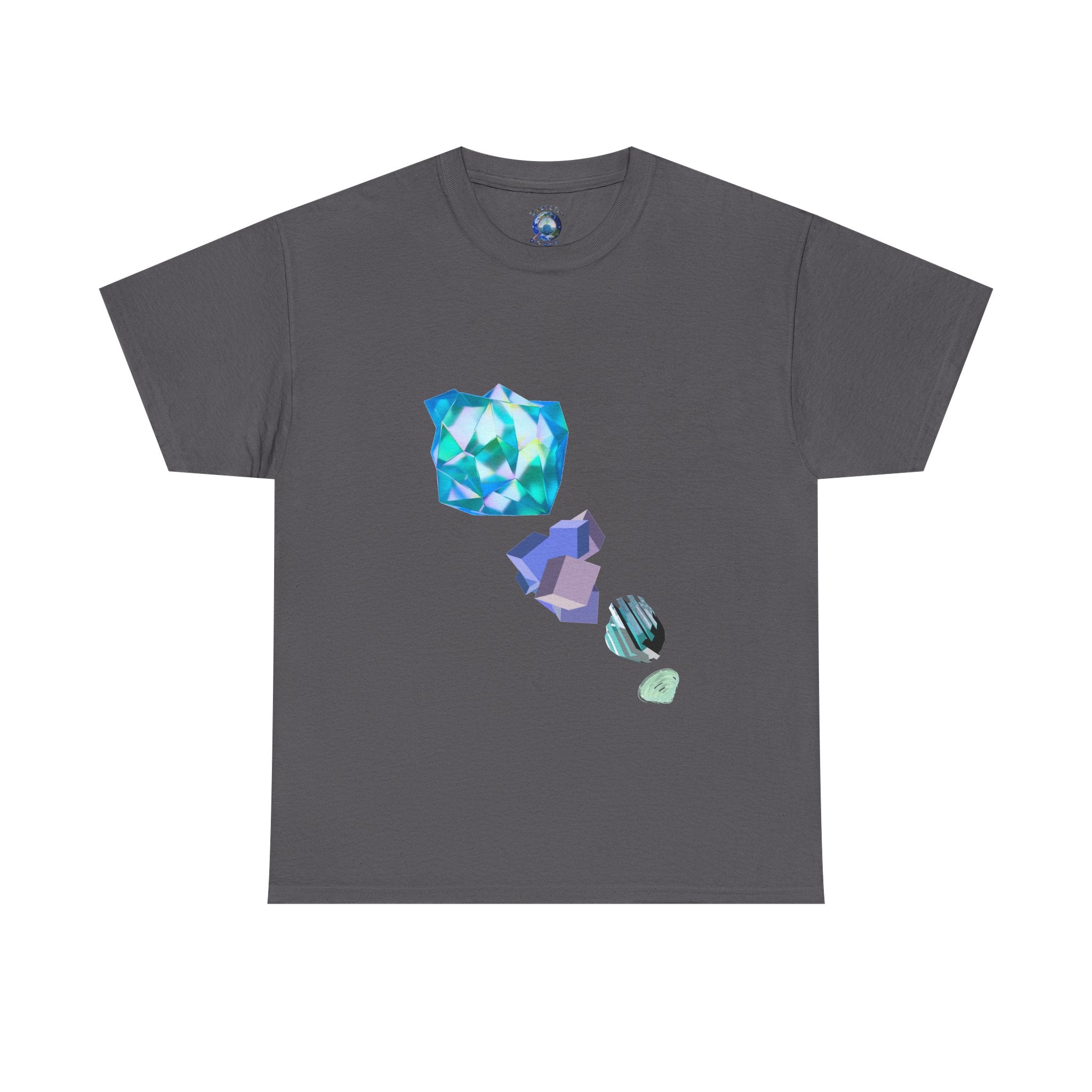 Geometric Prism Graphic Tee — Futuristic Cyan Violet Crystal T-Shirt