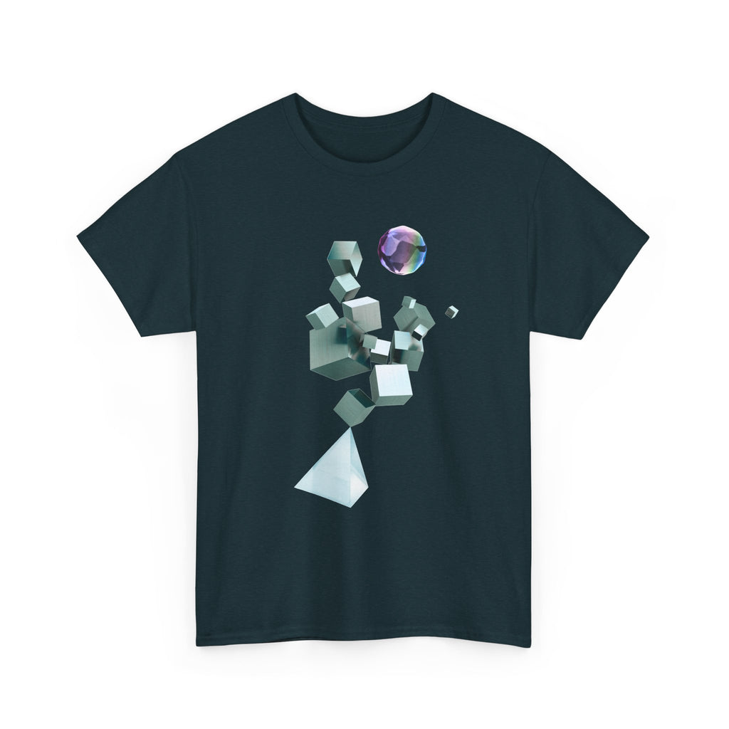 Geometric Prism Graphic Tee — Futuristic Cyan Violet Crystal T-Shirt