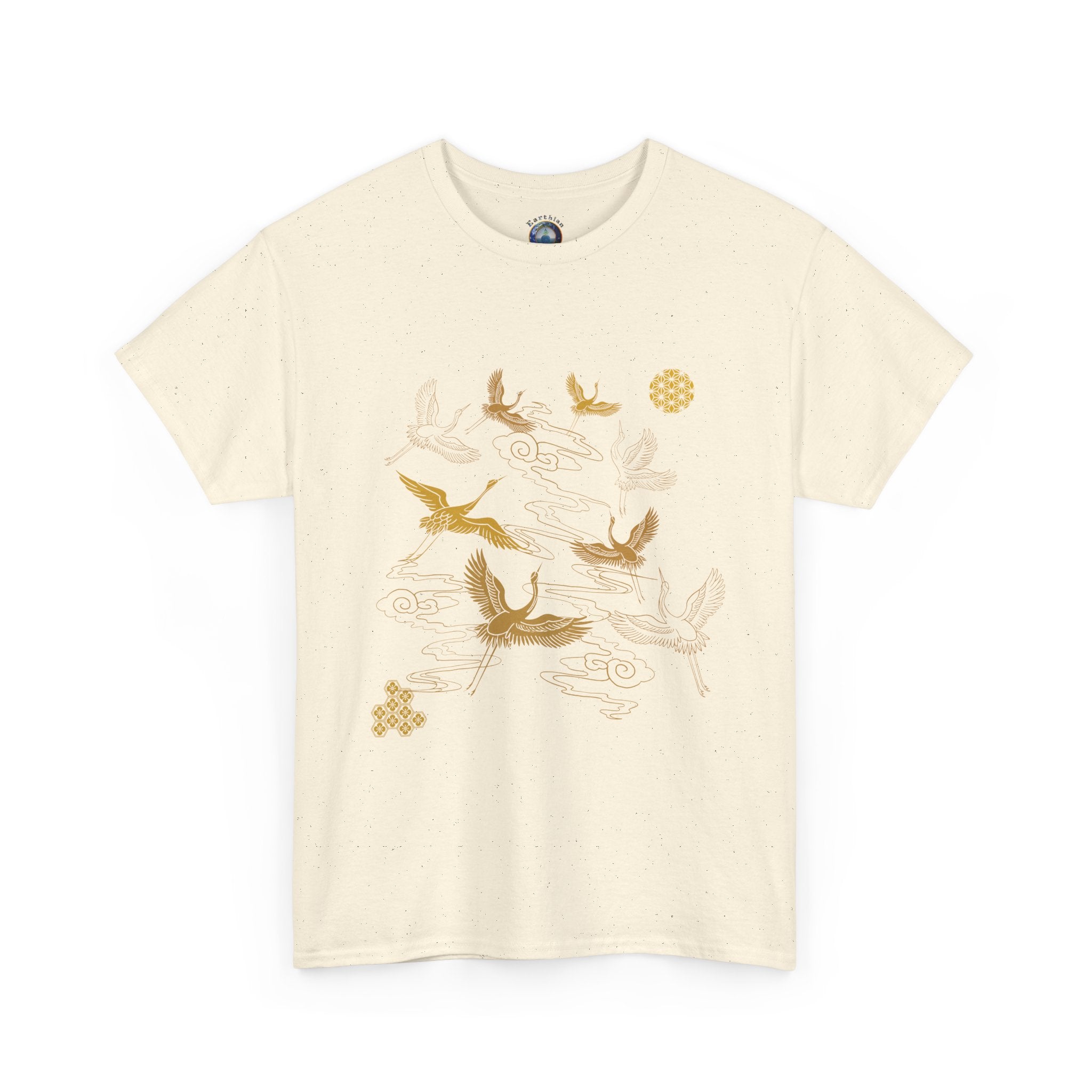 8 Cranes Fly above Gold Cloud Tee — Japanese inspired vintage Crane T-Shirt