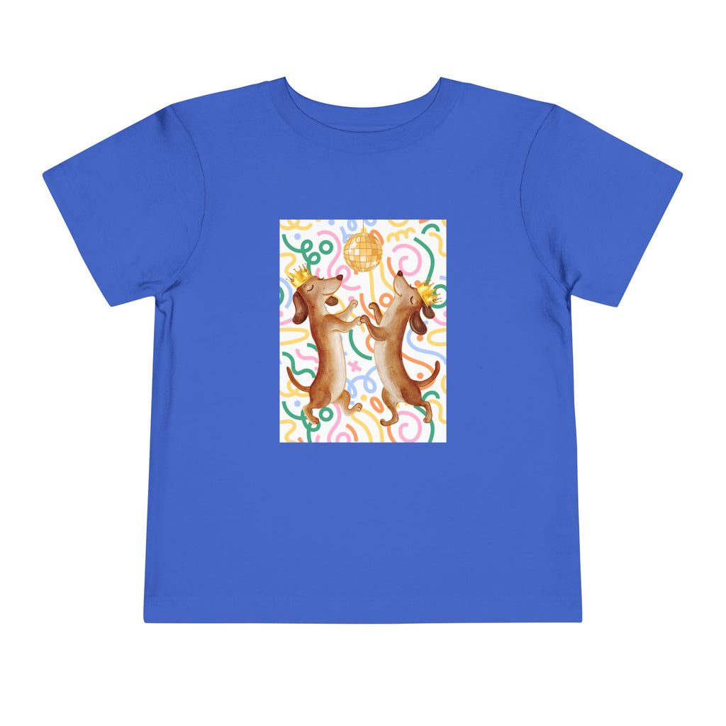 Two Dancing Dachshunds with Crowns T-Shirt | Pop Art Disco Kids Tee