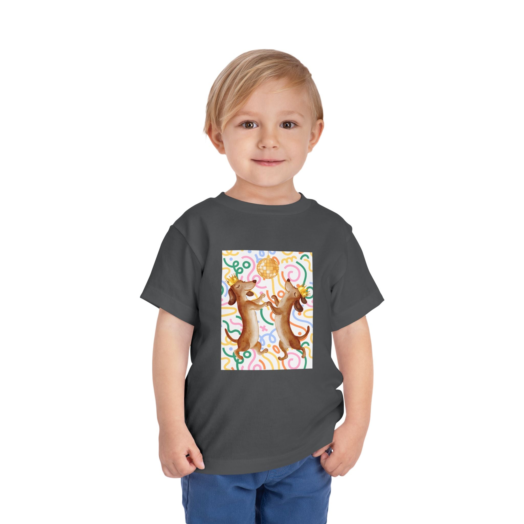 Two Dancing Dachshunds with Crowns T-Shirt | Pop Art Disco Kids Tee