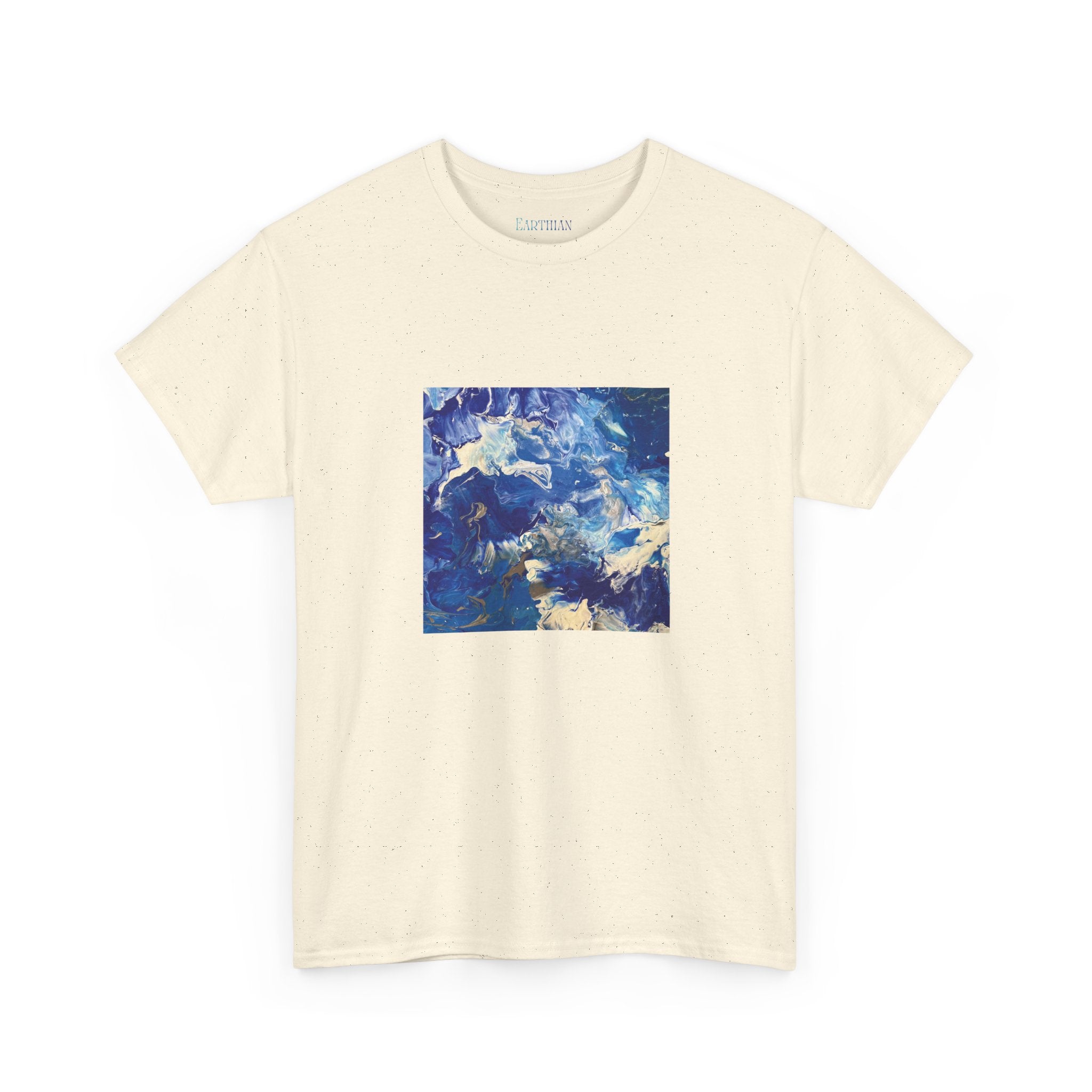 Earth Blue, Silver & White Marble T-Shirt | Abstract Fluid Art Tee - Original Canvas Painting