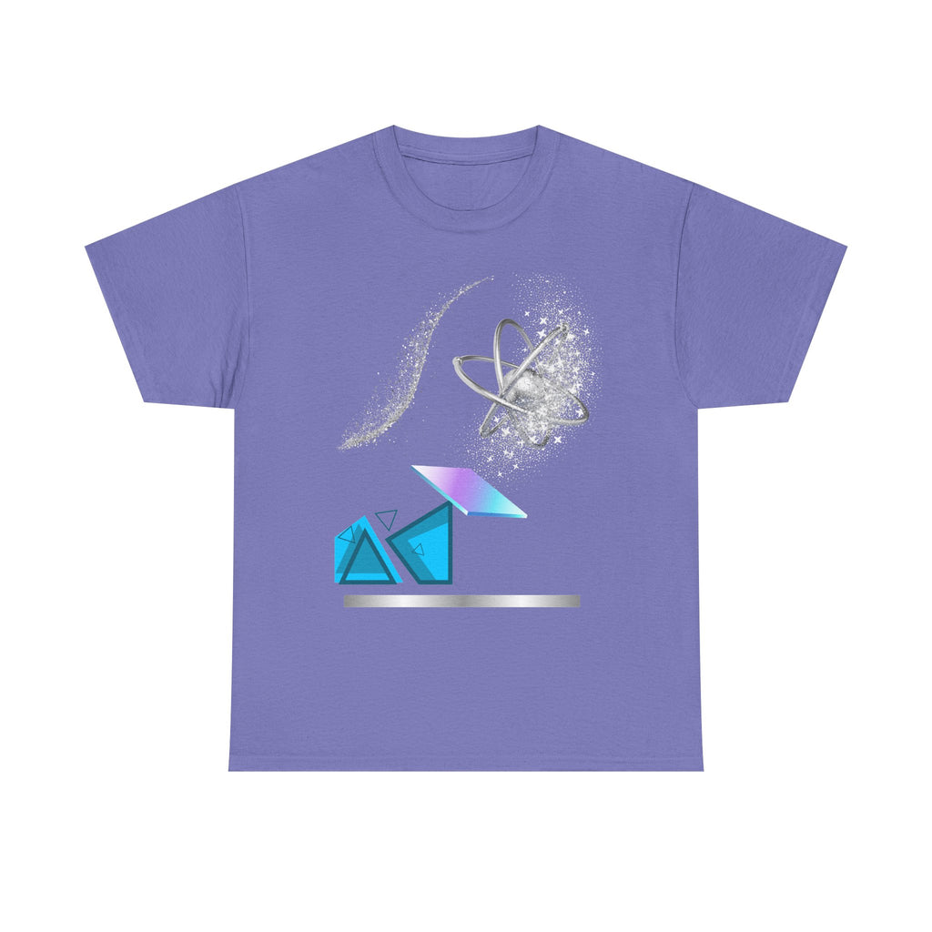 Geometric Prism Graphic Tee — Futuristic Cyan Violet Crystal T-Shirt