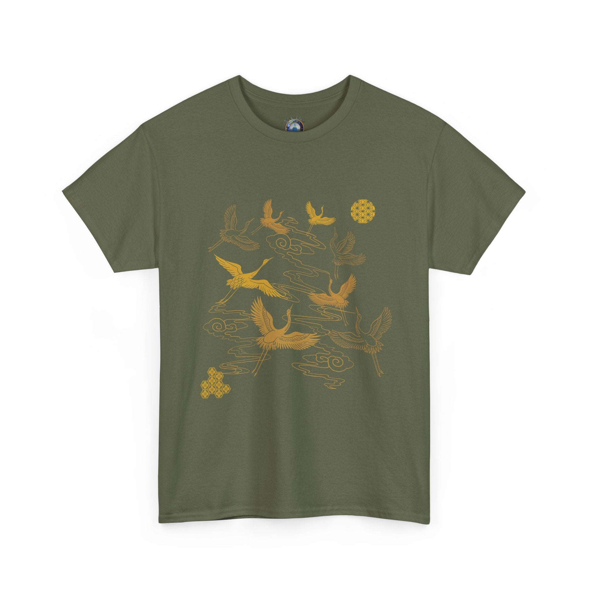 8 Cranes Fly above Gold Cloud Tee — Japanese inspired vintage Crane T-Shirt