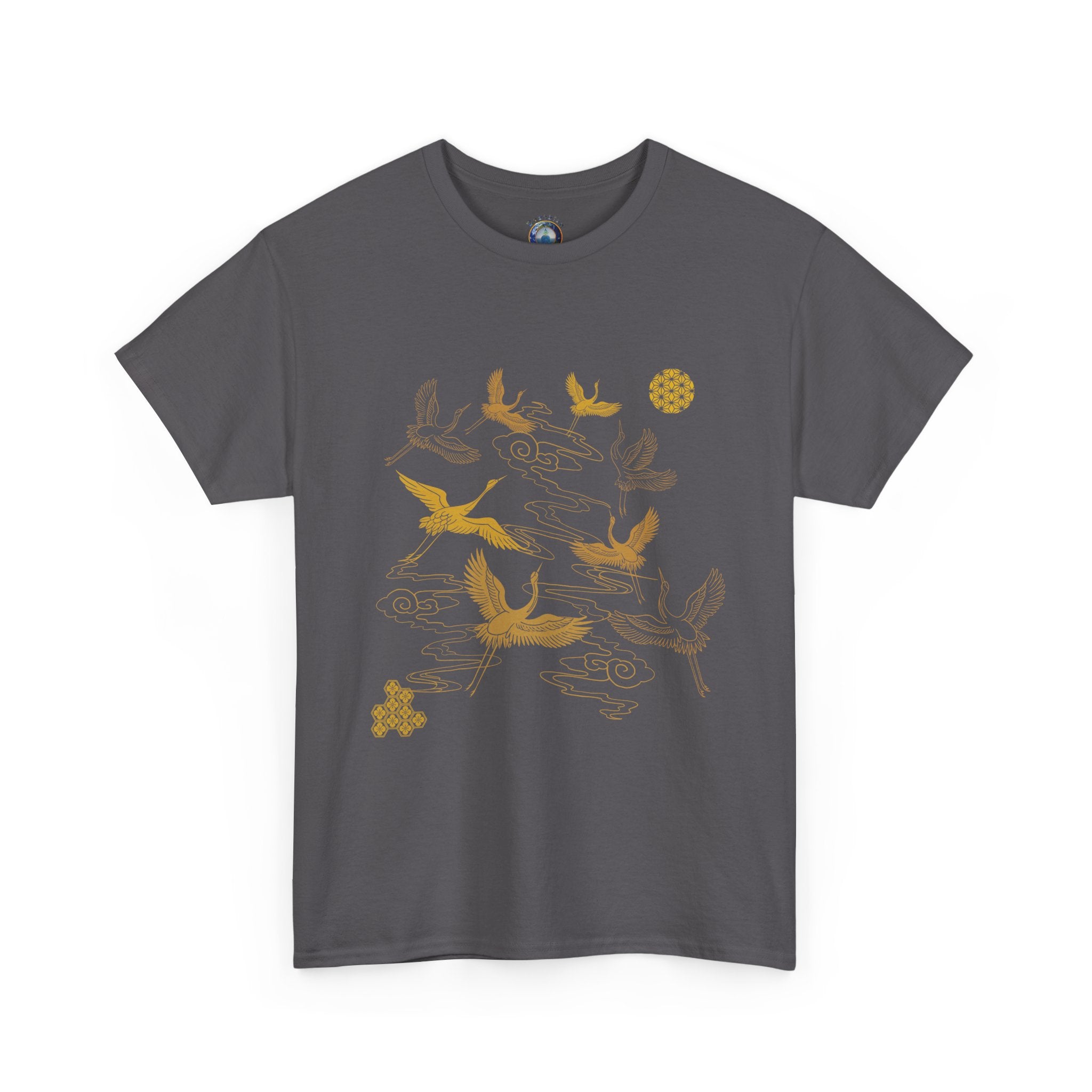 8 Cranes Fly above Gold Cloud Tee — Japanese inspired vintage Crane T-Shirt