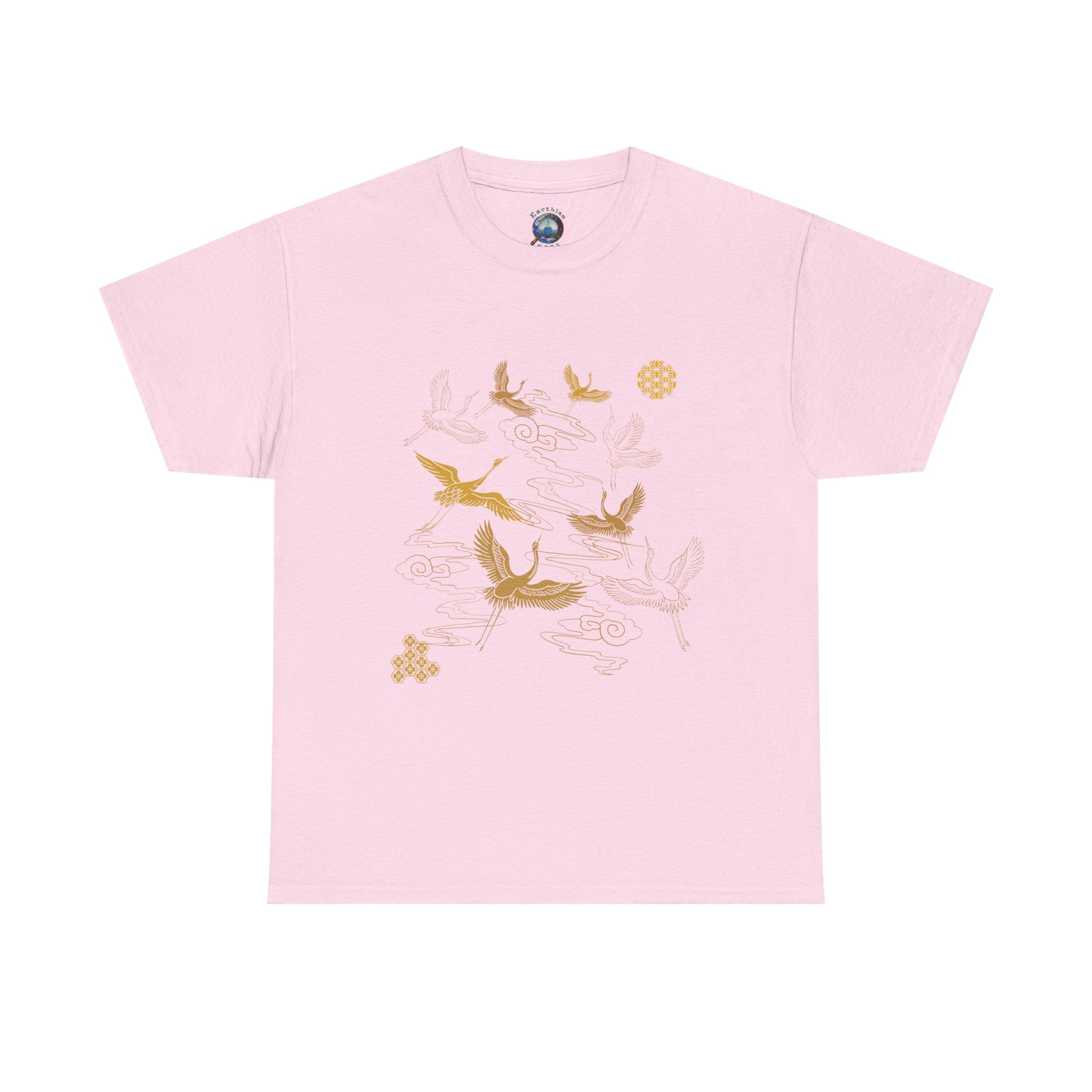 8 Cranes Fly above Gold Cloud Tee — Japanese inspired vintage Crane T-Shirt