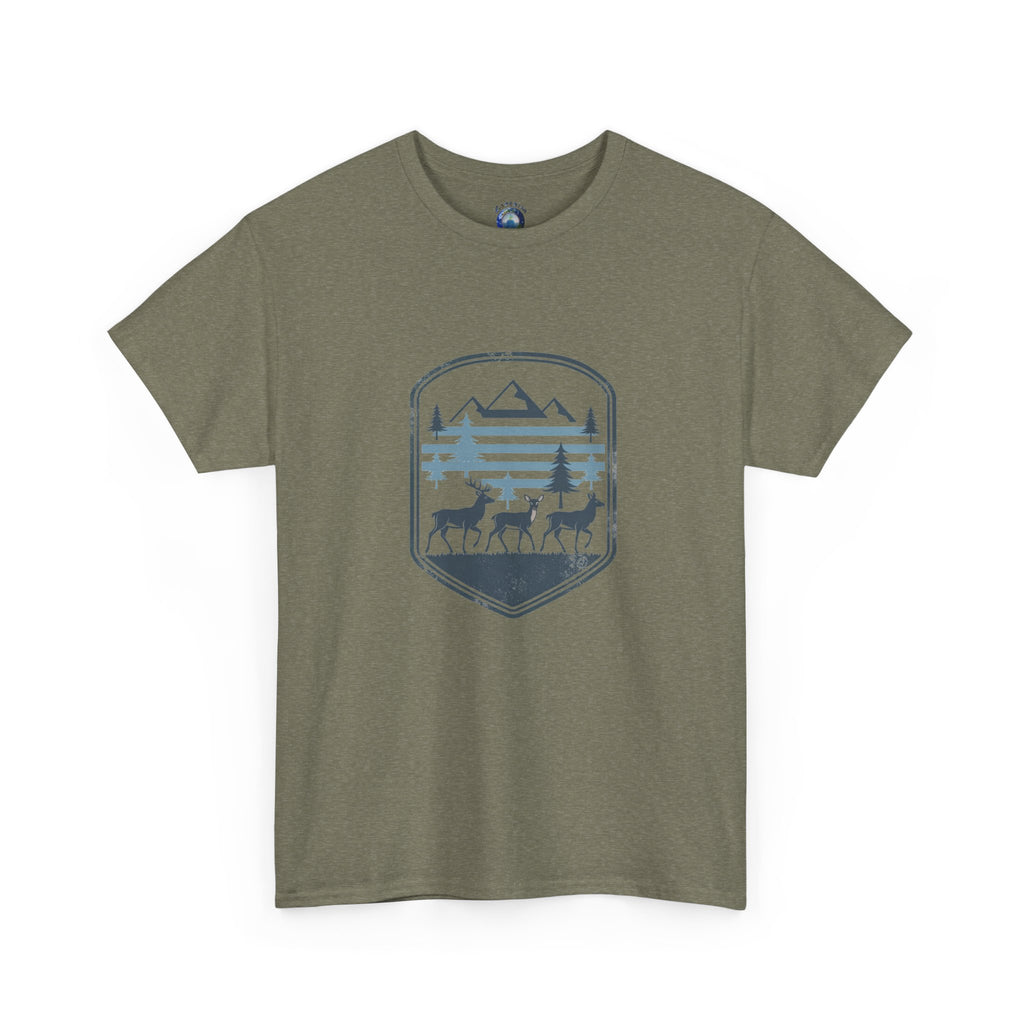 Mountain Deer Badge T-Shirt — Outdoor Nature Graphic Tee