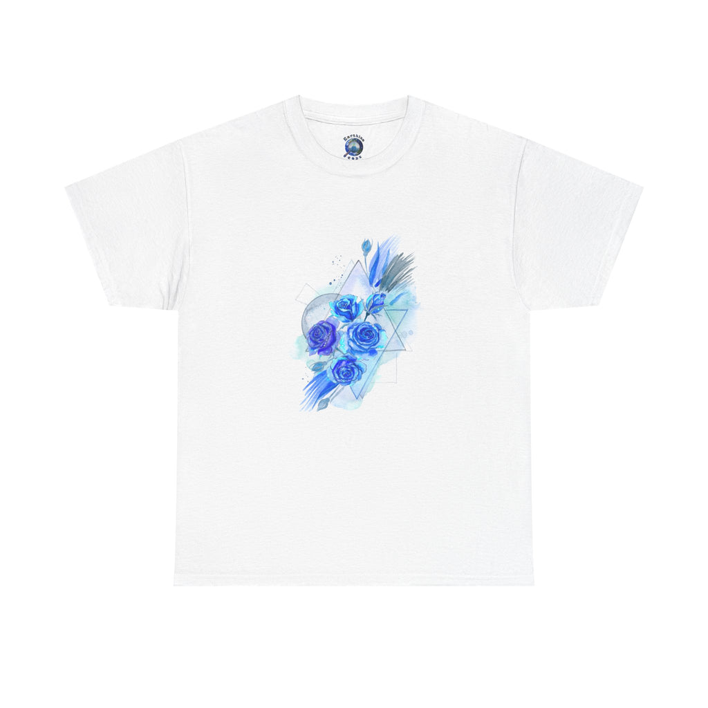 Blue Rose Geometric Floral Graphic T-Shirt | Earthian Code
