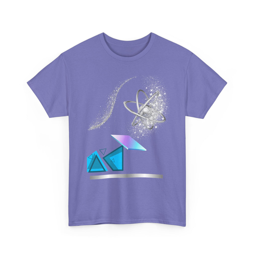 Geometric Prism Graphic Tee — Futuristic Cyan Violet Crystal T-Shirt