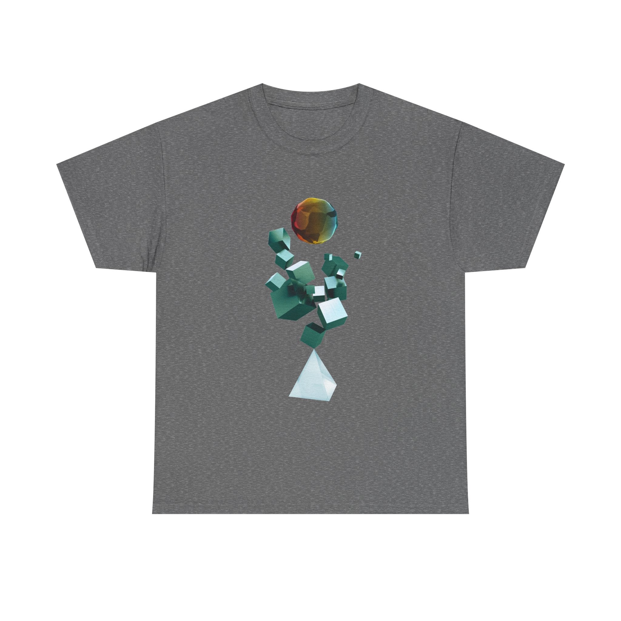 Geometric Prism Graphic Tee — Futuristic Cyan Violet Crystal T-Shirt