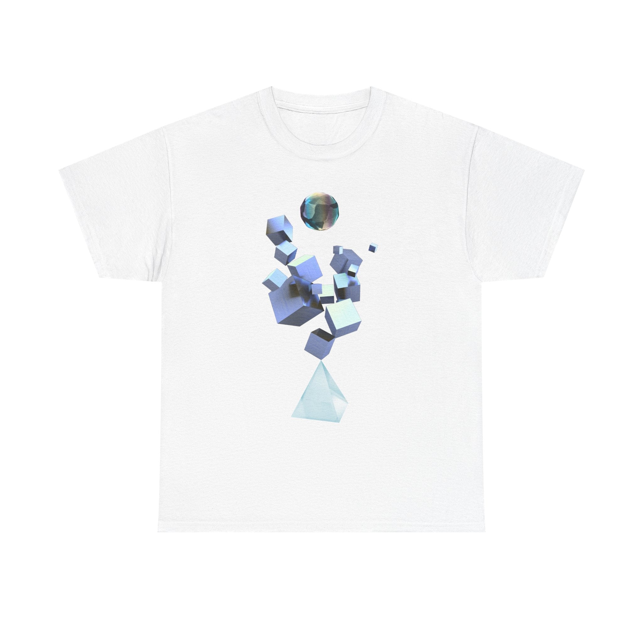 Geometric Prism Graphic Tee — Futuristic Cyan Violet Crystal T-Shirt