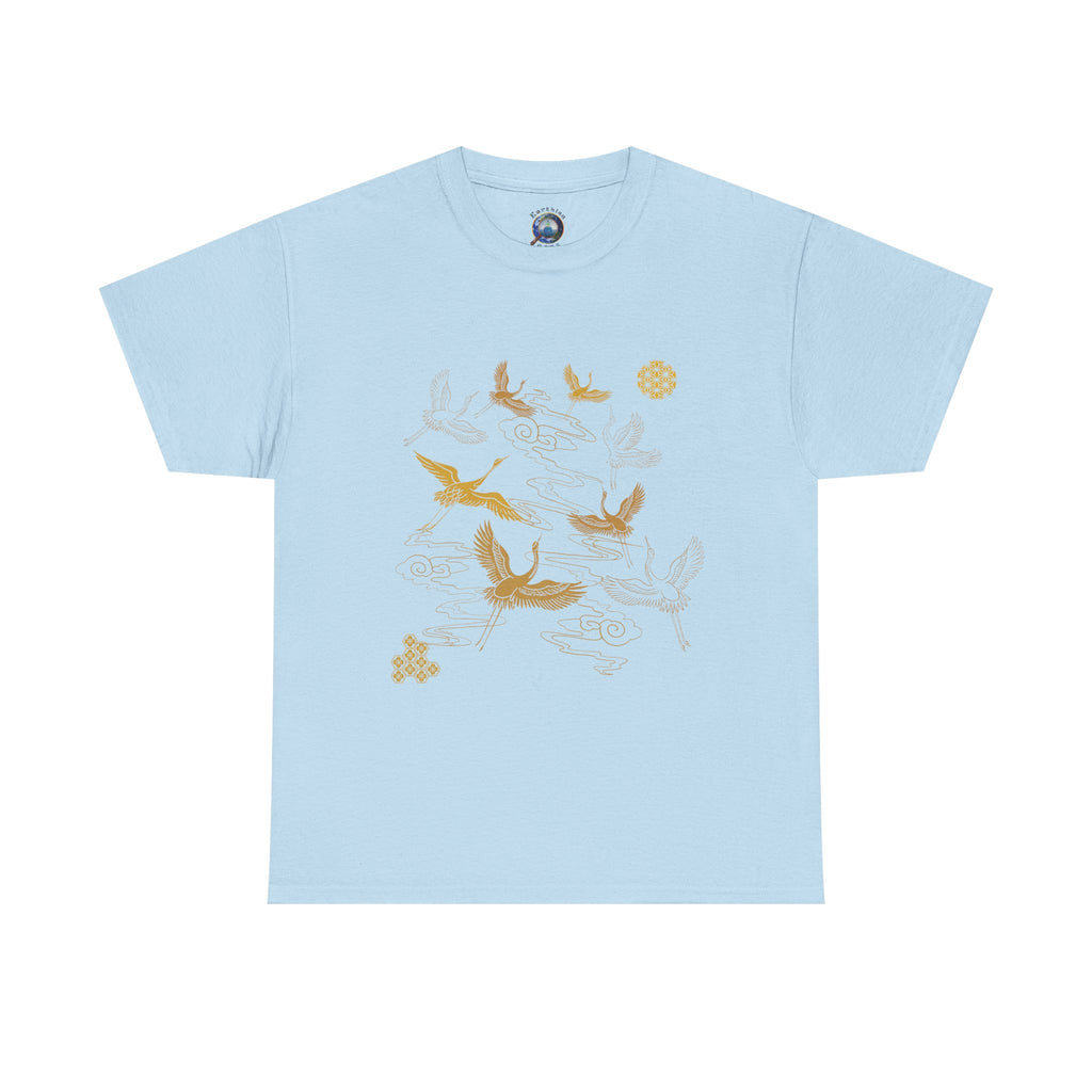 8 Cranes Fly above Gold Cloud Tee — Japanese inspired vintage Crane T-Shirt