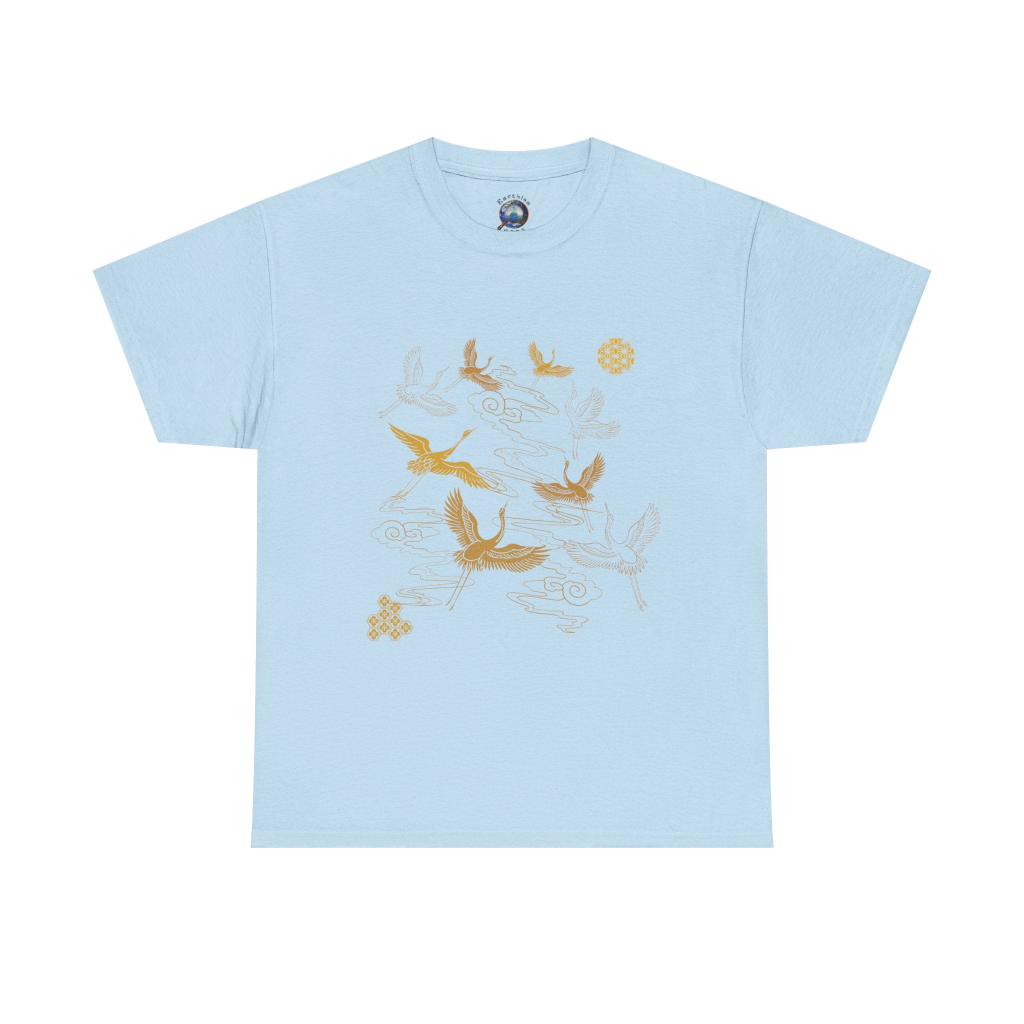 8 Cranes Fly above Gold Cloud Tee — Japanese inspired vintage Crane T-Shirt