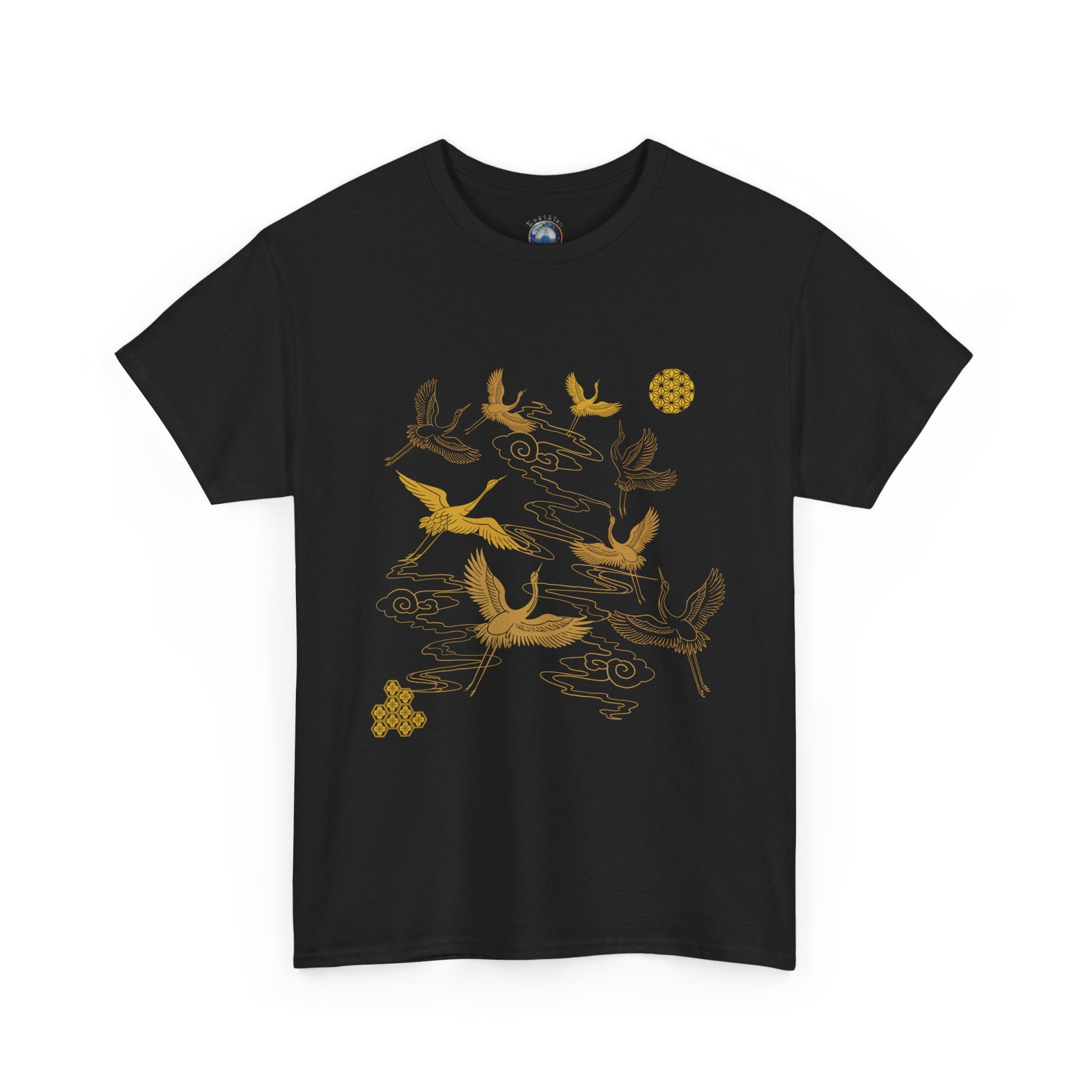 8 Cranes Fly above Gold Cloud Tee — Japanese inspired vintage Crane T-Shirt