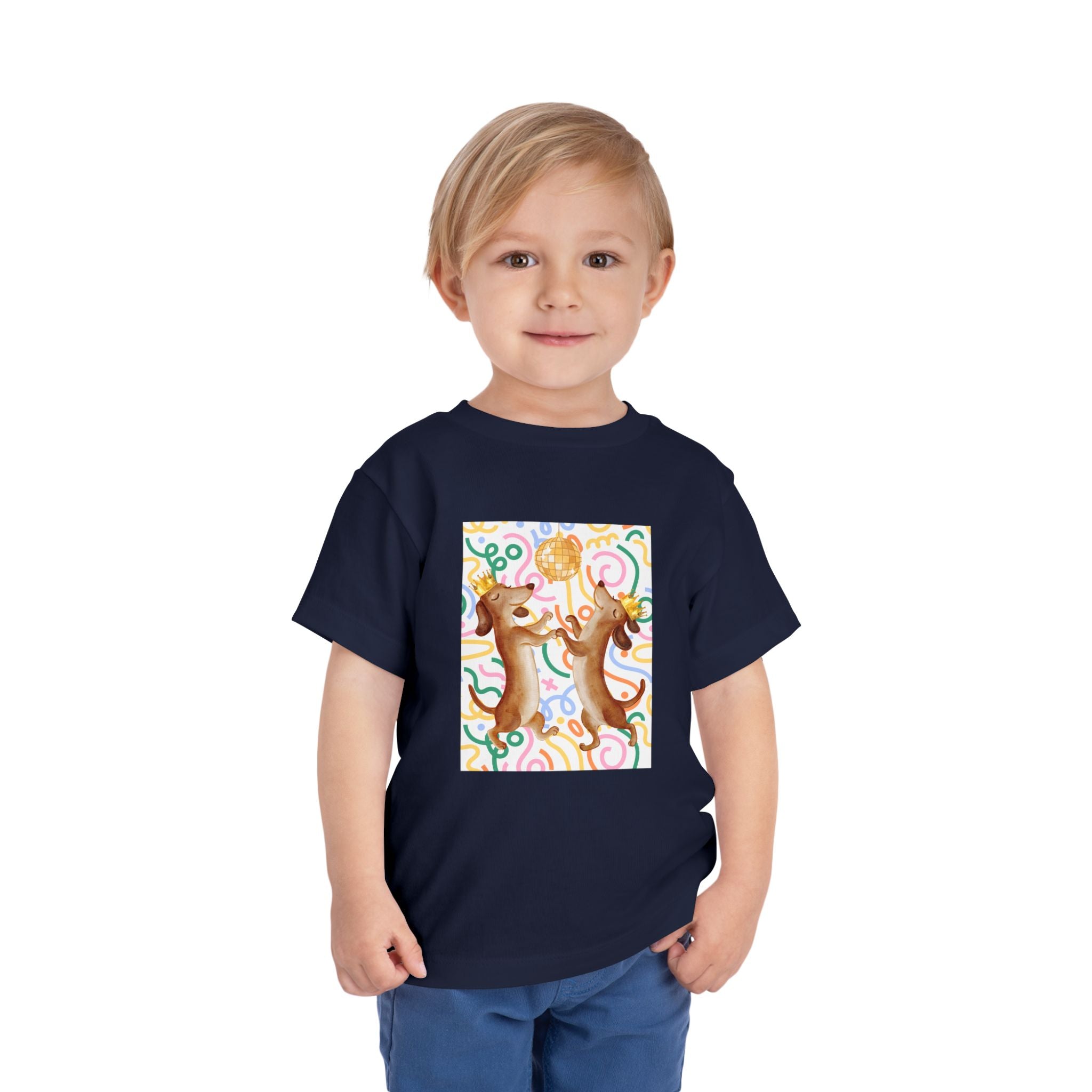 Two Dancing Dachshunds with Crowns T-Shirt | Pop Art Disco Kids Tee