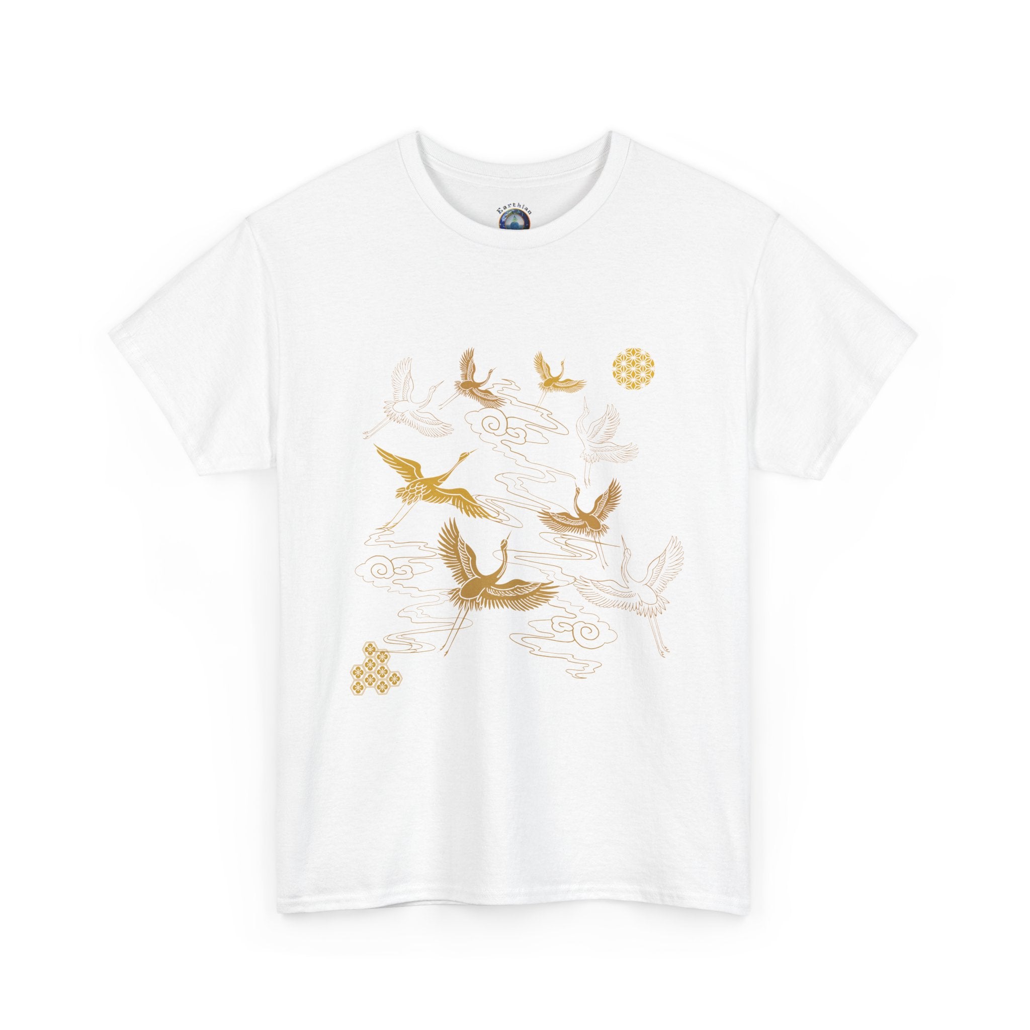 8 Cranes Fly above Gold Cloud Tee — Japanese inspired vintage Crane T-Shirt