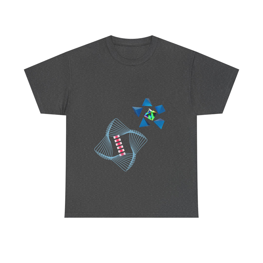 Geometric Prism Graphic Tee — Futuristic Cyan Violet Crystal T-Shirt
