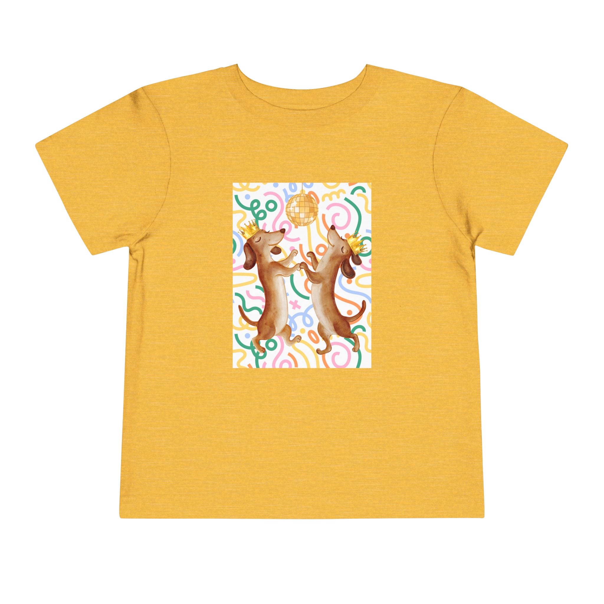 Two Dancing Dachshunds with Crowns T-Shirt | Pop Art Disco Kids Tee