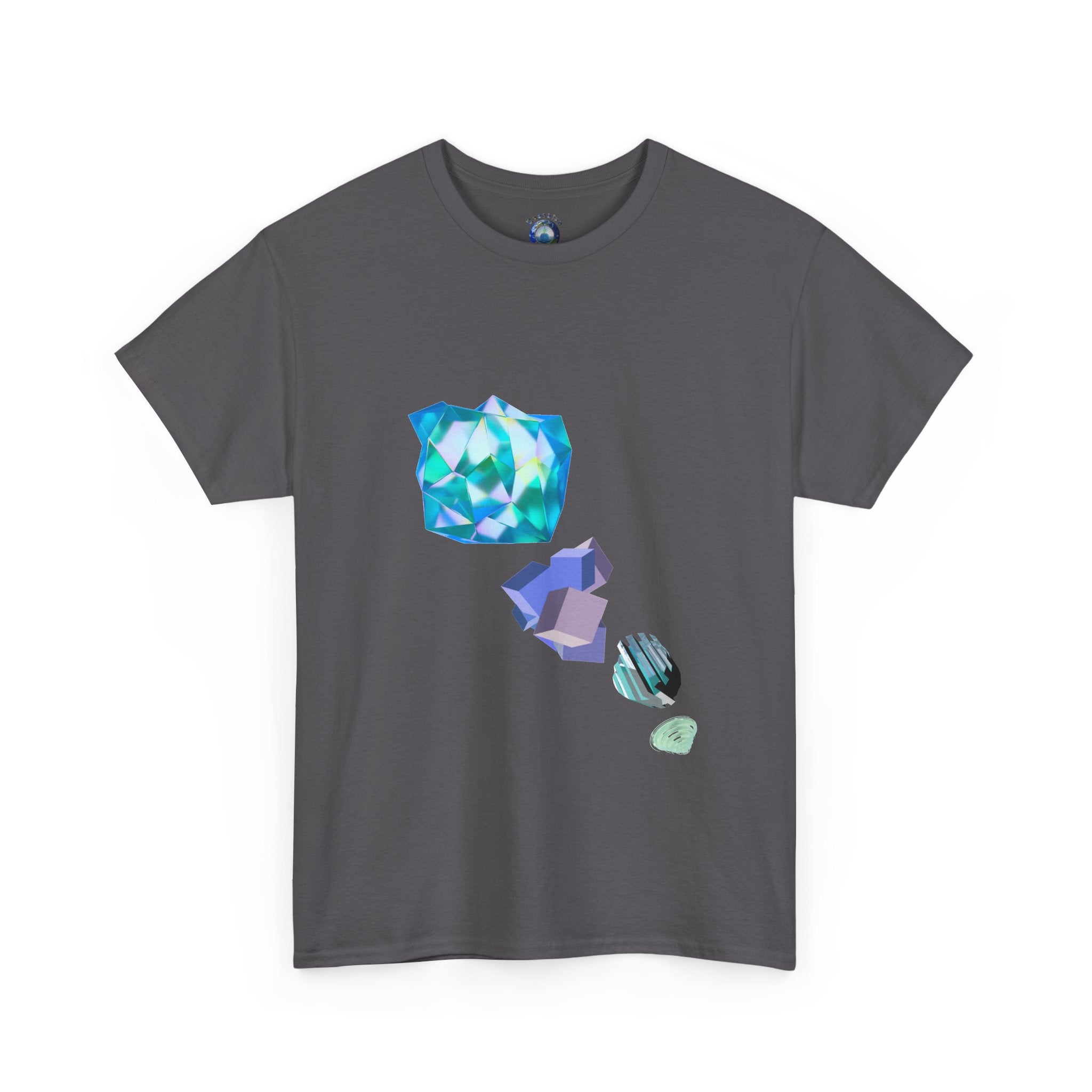 Geometric Prism Graphic Tee — Futuristic Cyan Violet Crystal T-Shirt