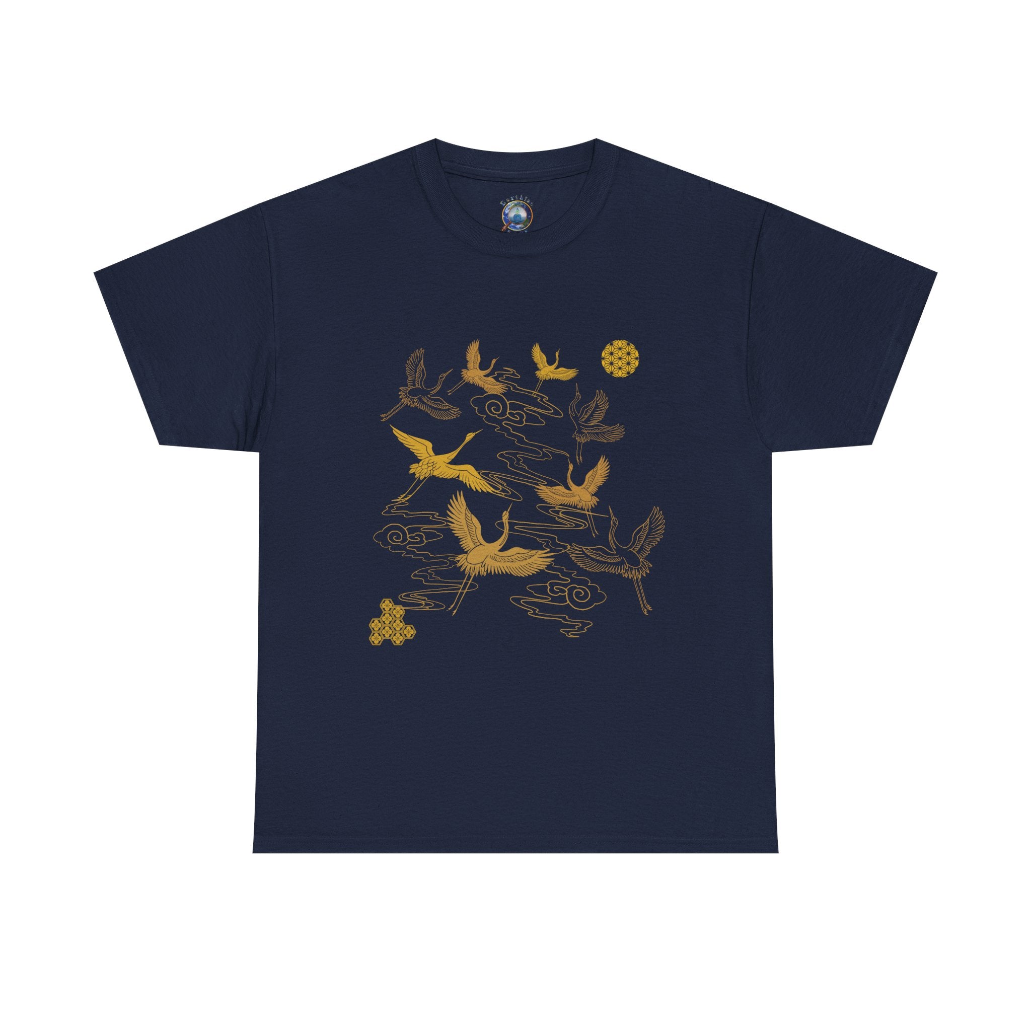 8 Cranes Fly above Gold Cloud Tee — Japanese inspired vintage Crane T-Shirt