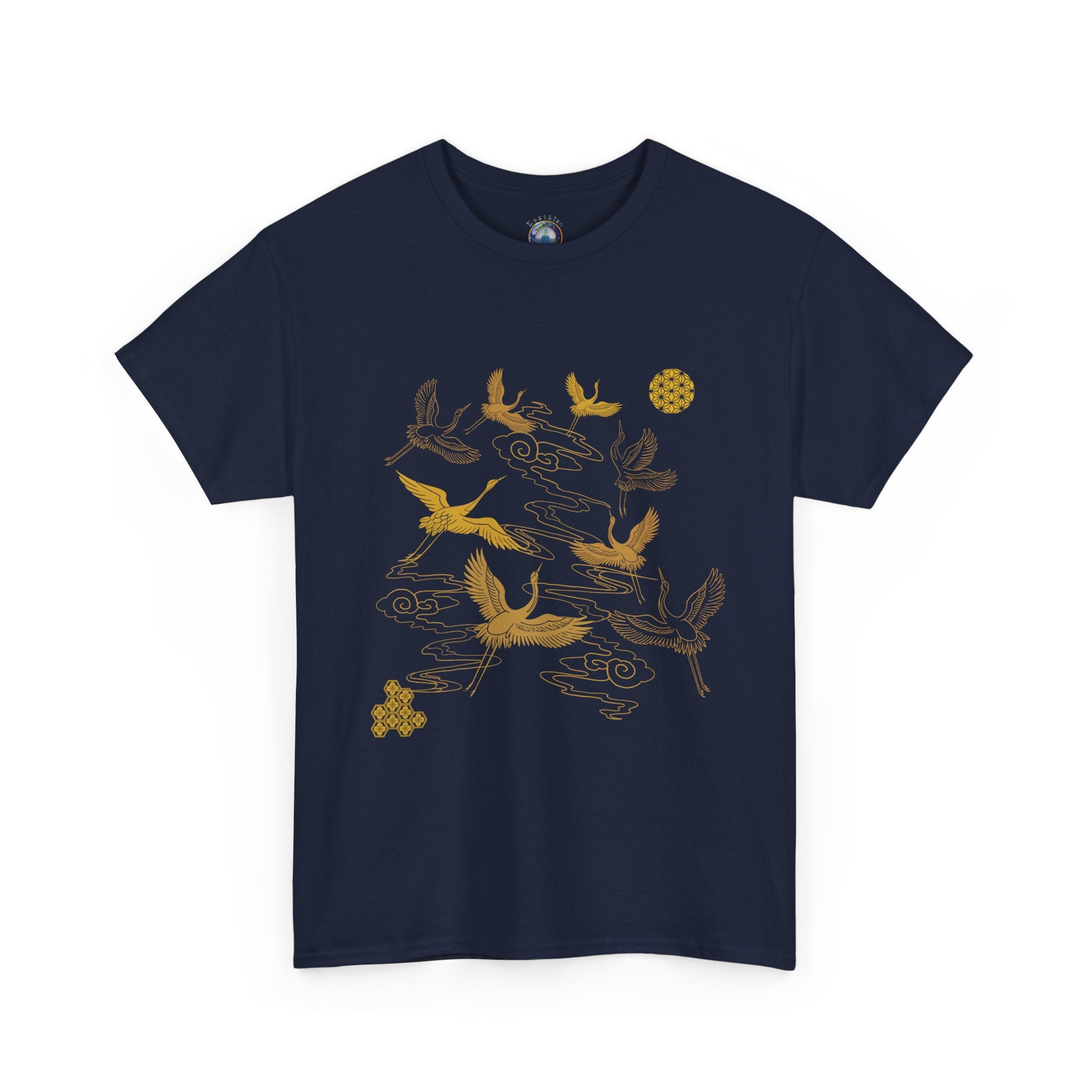8 Cranes Fly above Gold Cloud Tee — Japanese inspired vintage Crane T-Shirt