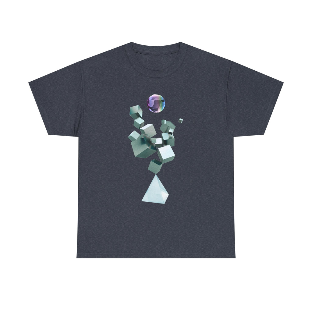 Geometric Prism Graphic Tee — Futuristic Cyan Violet Crystal T-Shirt