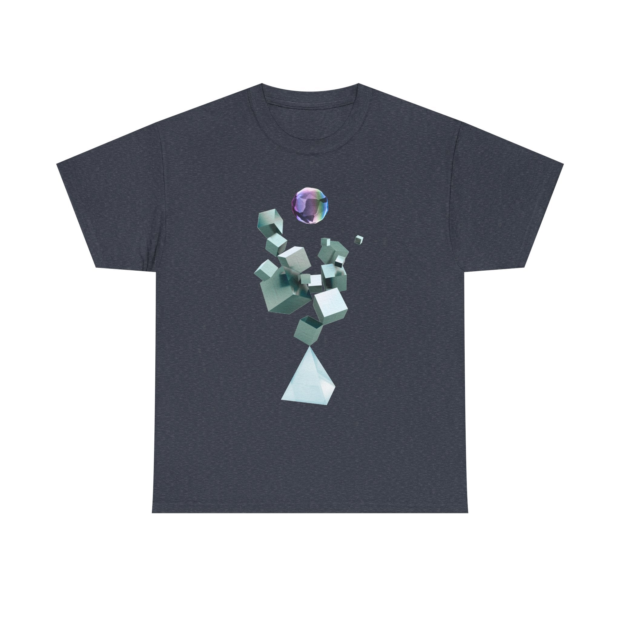Geometric Prism Graphic Tee — Futuristic Cyan Violet Crystal T-Shirt