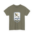 Mountain Sunrise Badge Tee – Eagle Flying Over Pines Graphic T-Shirt