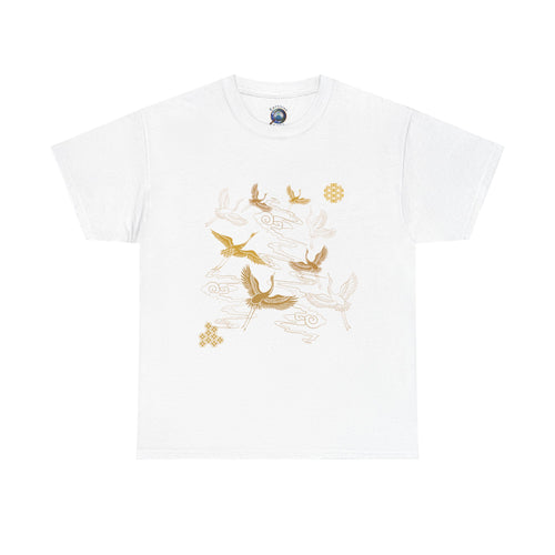 8 Cranes Fly above Gold Cloud Tee — Japanese inspired vintage Crane T-Shirt