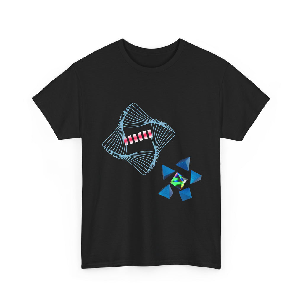 Geometric Prism Graphic Tee — Futuristic Cyan Violet Crystal T-Shirt