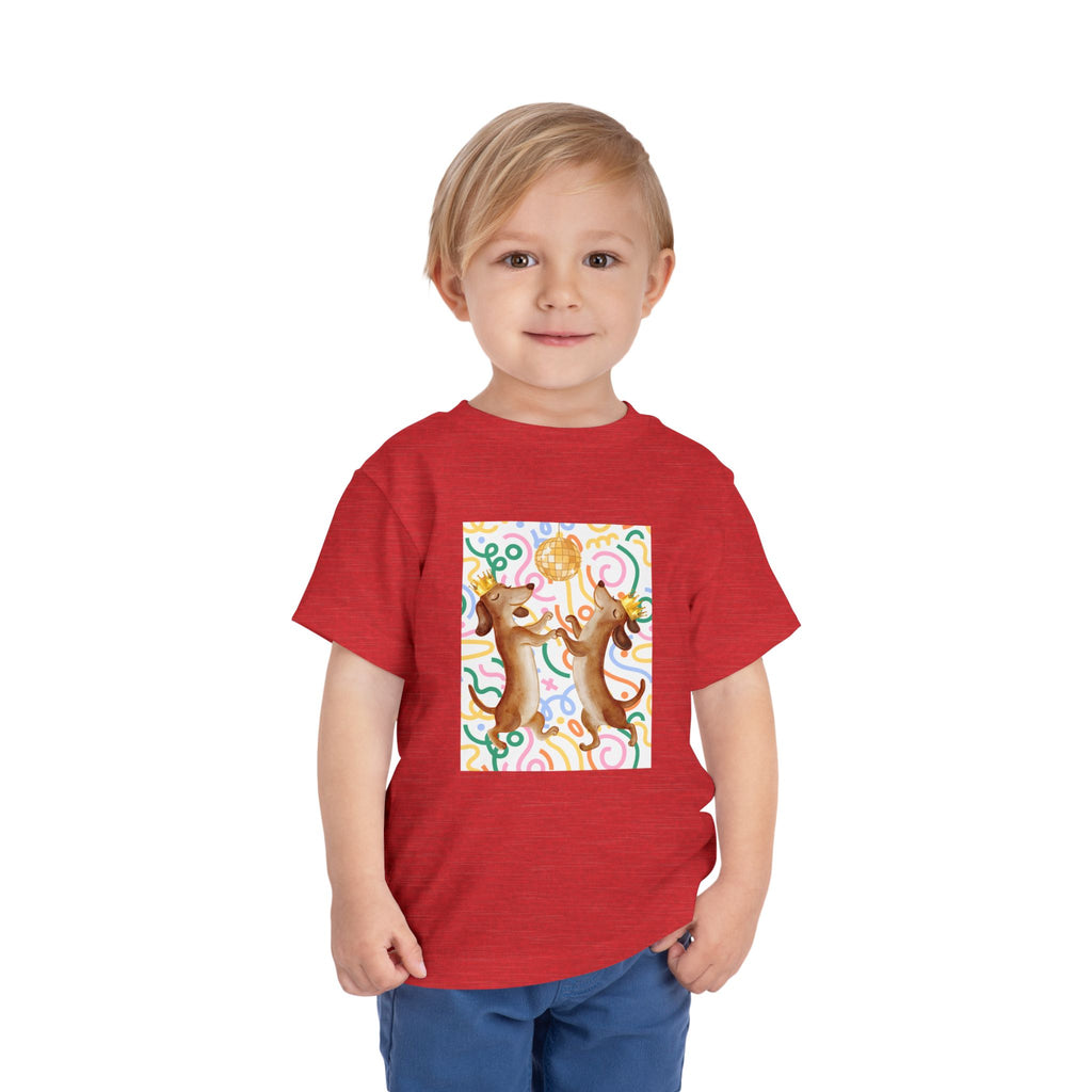 Two Dancing Dachshunds with Crowns T-Shirt | Pop Art Disco Kids Tee