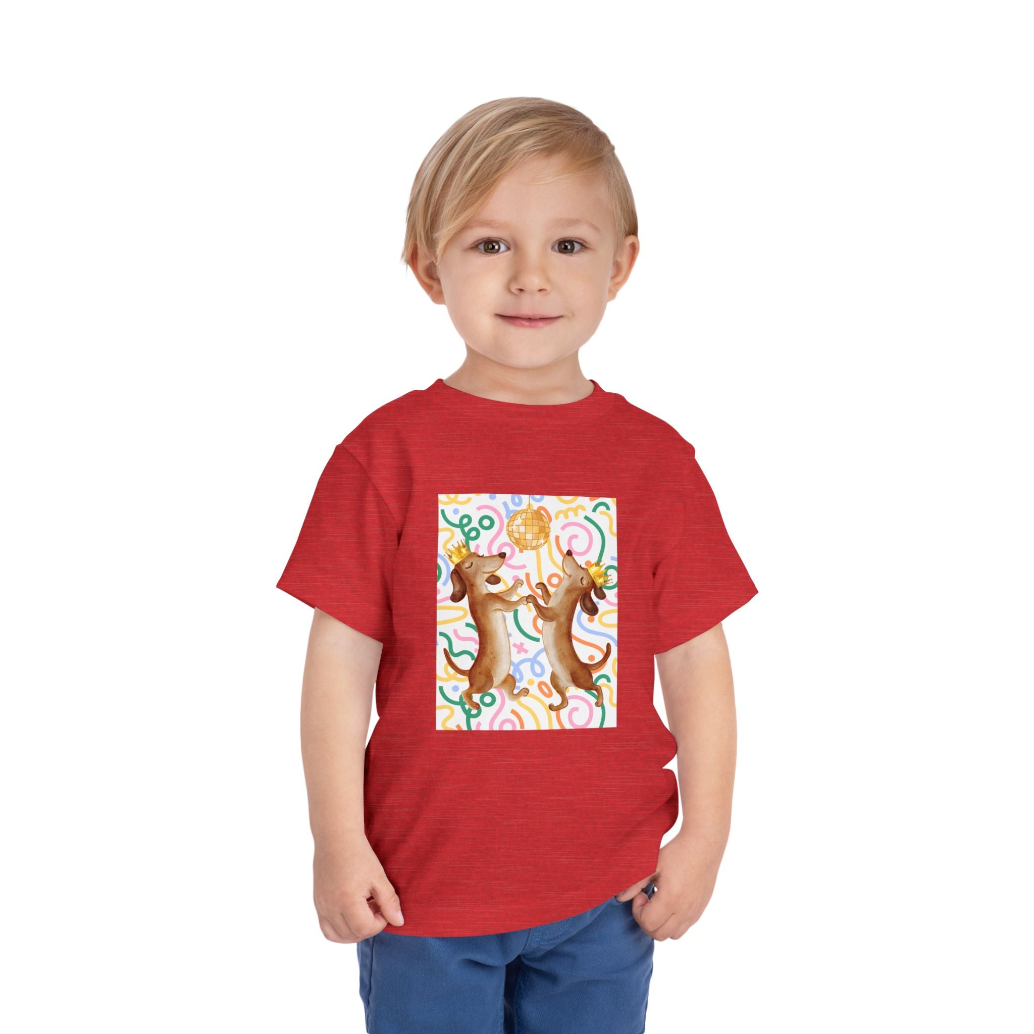 Two Dancing Dachshunds with Crowns T-Shirt | Pop Art Disco Kids Tee