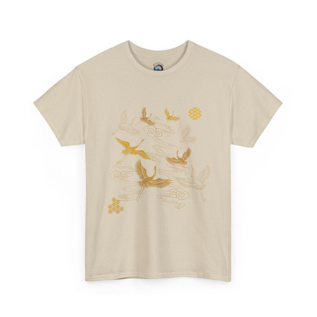 8 Cranes Fly above Gold Cloud Tee — Japanese inspired vintage Crane T-Shirt