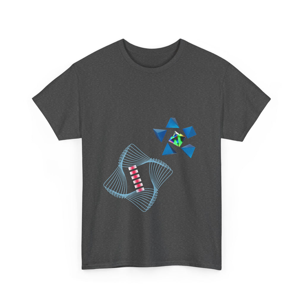 Geometric Prism Graphic Tee — Futuristic Cyan Violet Crystal T-Shirt