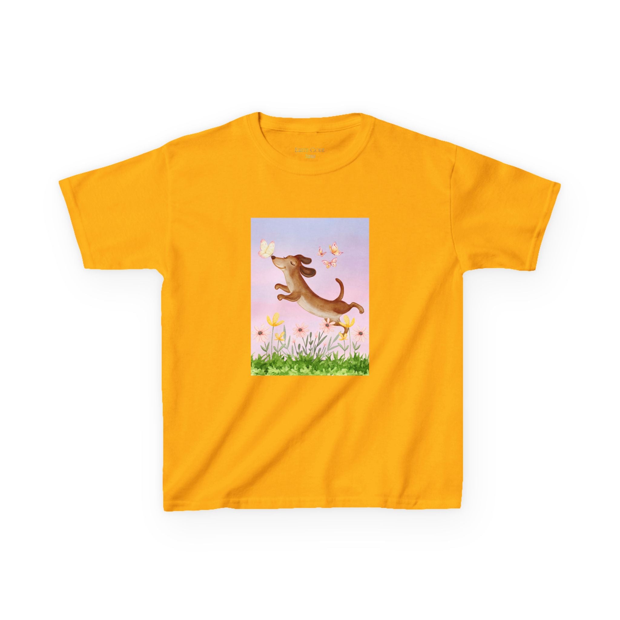 Happy Dancing Dachshund T-Shirt for Kids | Butterfly Garden Kids Tee