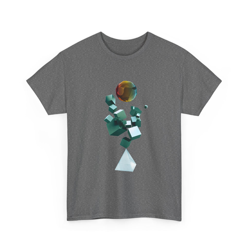 Geometric Prism Graphic Tee — Futuristic Cyan Violet Crystal T-Shirt