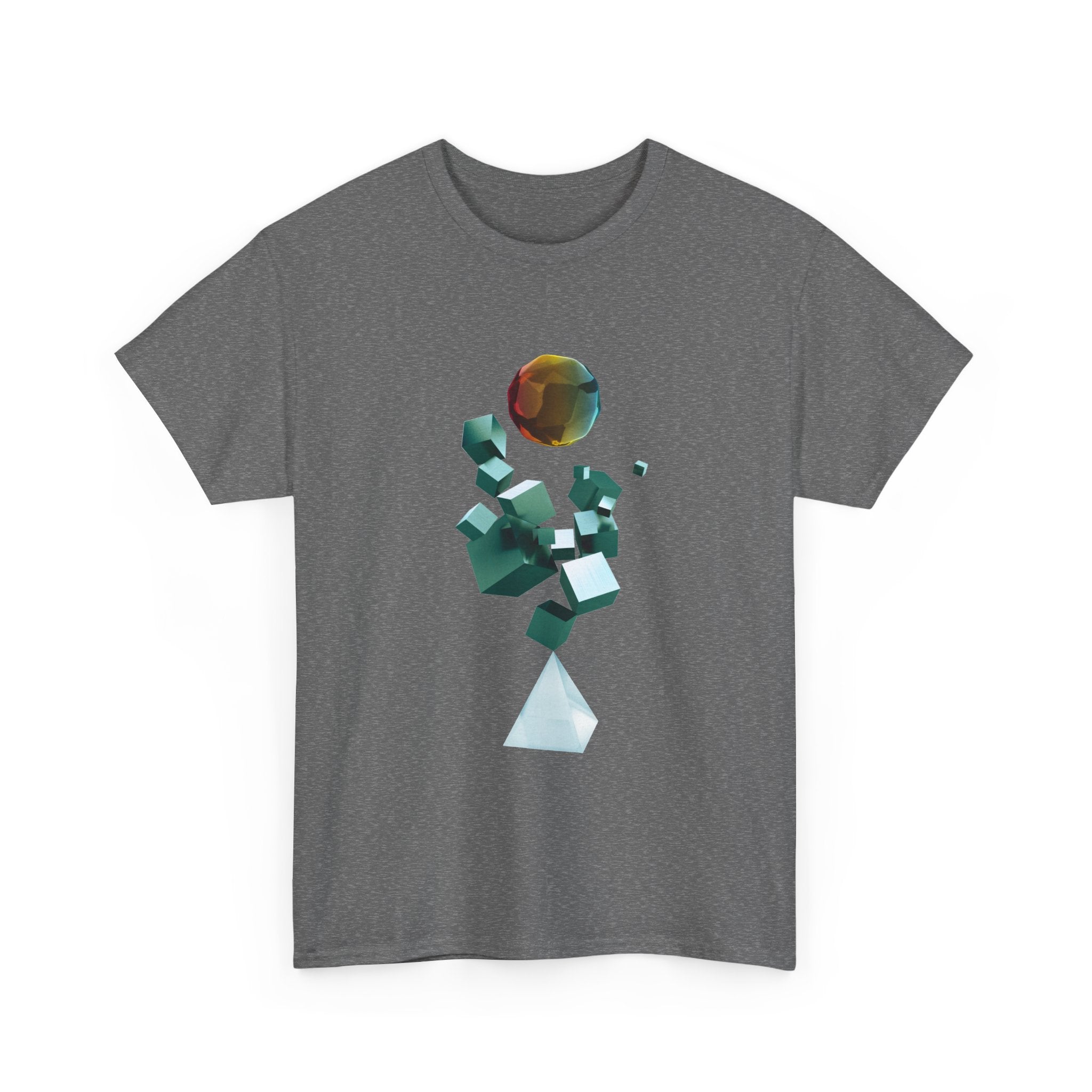 Geometric Prism Graphic Tee — Futuristic Cyan Violet Crystal T-Shirt