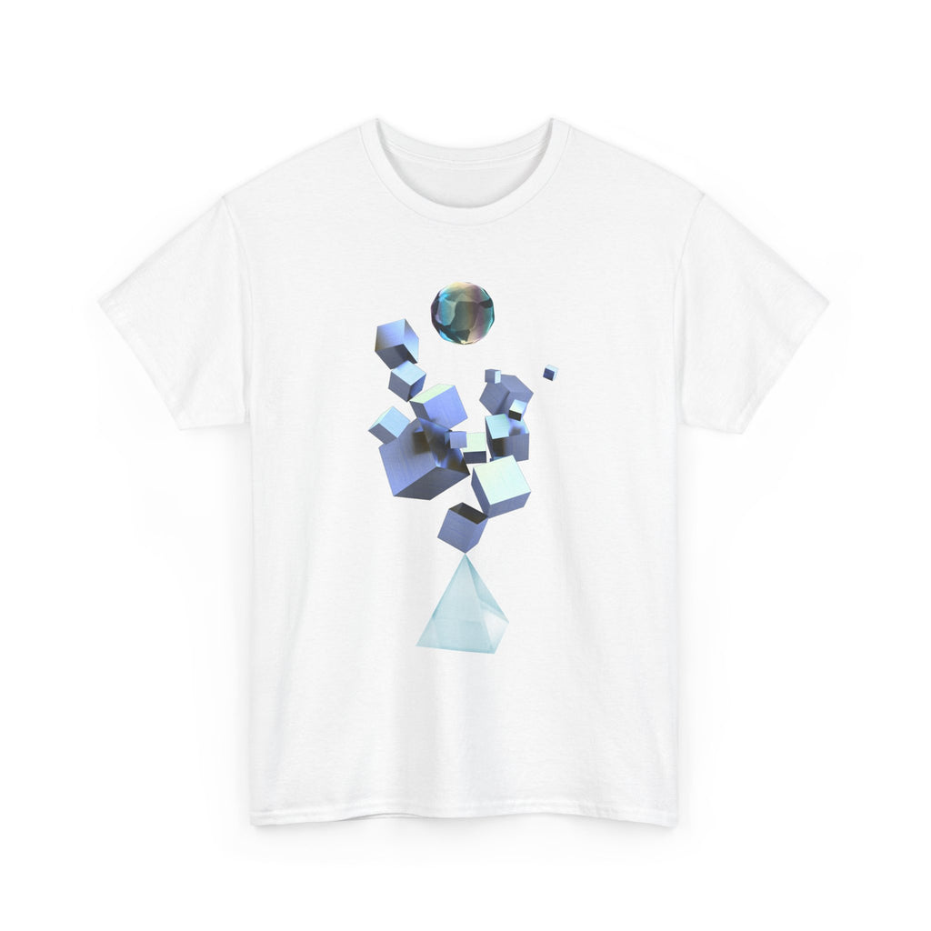 Geometric Prism Graphic Tee — Futuristic Cyan Violet Crystal T-Shirt
